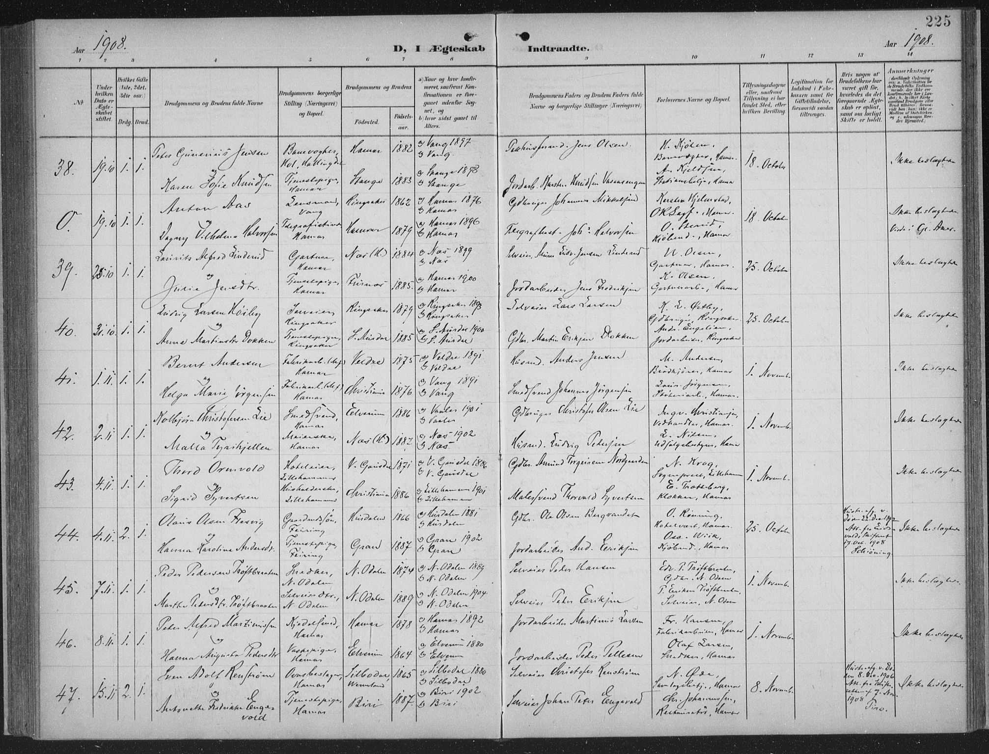 Hamar prestekontor, AV/SAH-DOMPH-002/H/Ha/Haa/L0001: Parish register (official) no. 1, 1900-1914, p. 225