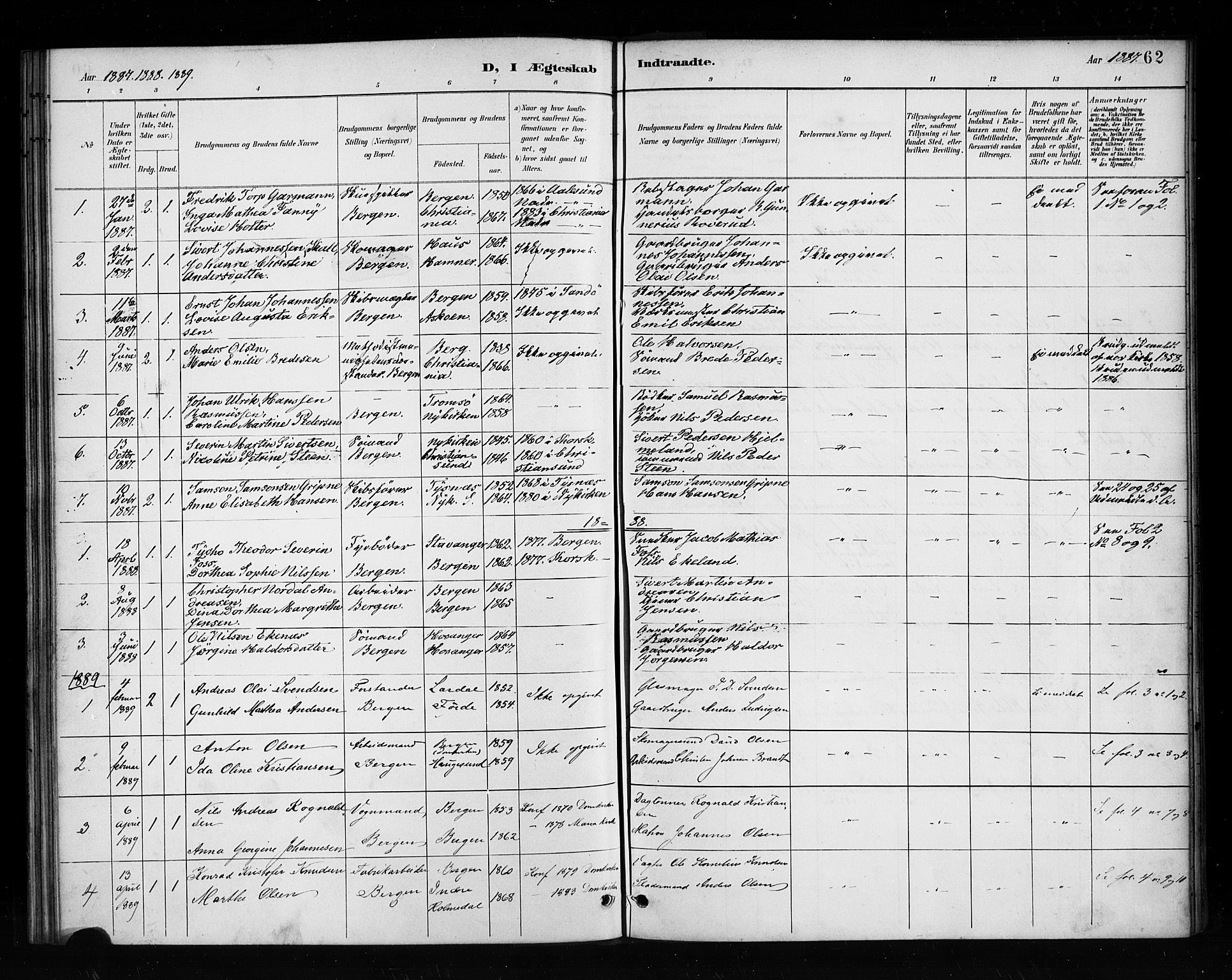 Nykirken Sokneprestembete, SAB/A-77101/H/Haa/L0053: Parish register (official) no. H 2, 1887-1897, p. 62