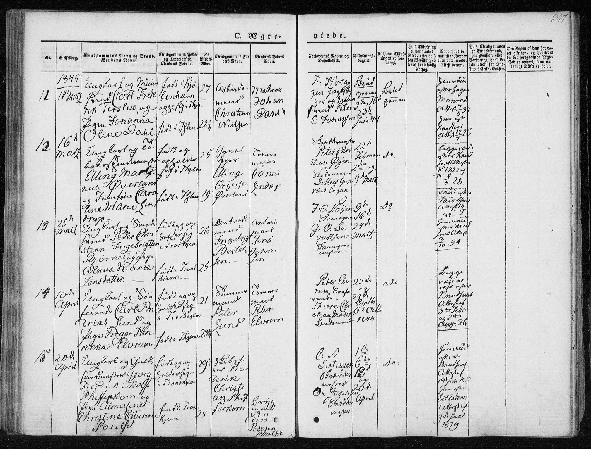 Ministerialprotokoller, klokkerbøker og fødselsregistre - Sør-Trøndelag, SAT/A-1456/601/L0049: Parish register (official) no. 601A17, 1839-1847, p. 347