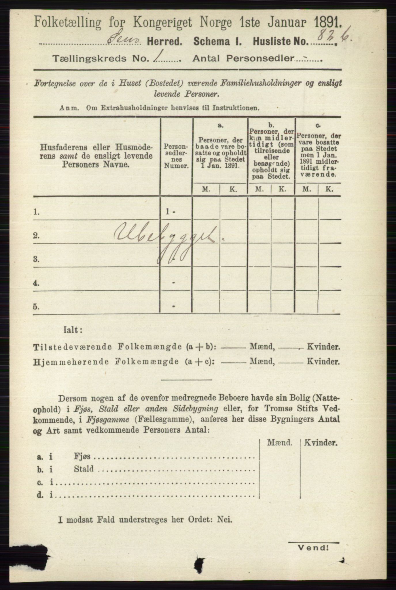 RA, 1891 census for 0721 Sem, 1891, p. 122