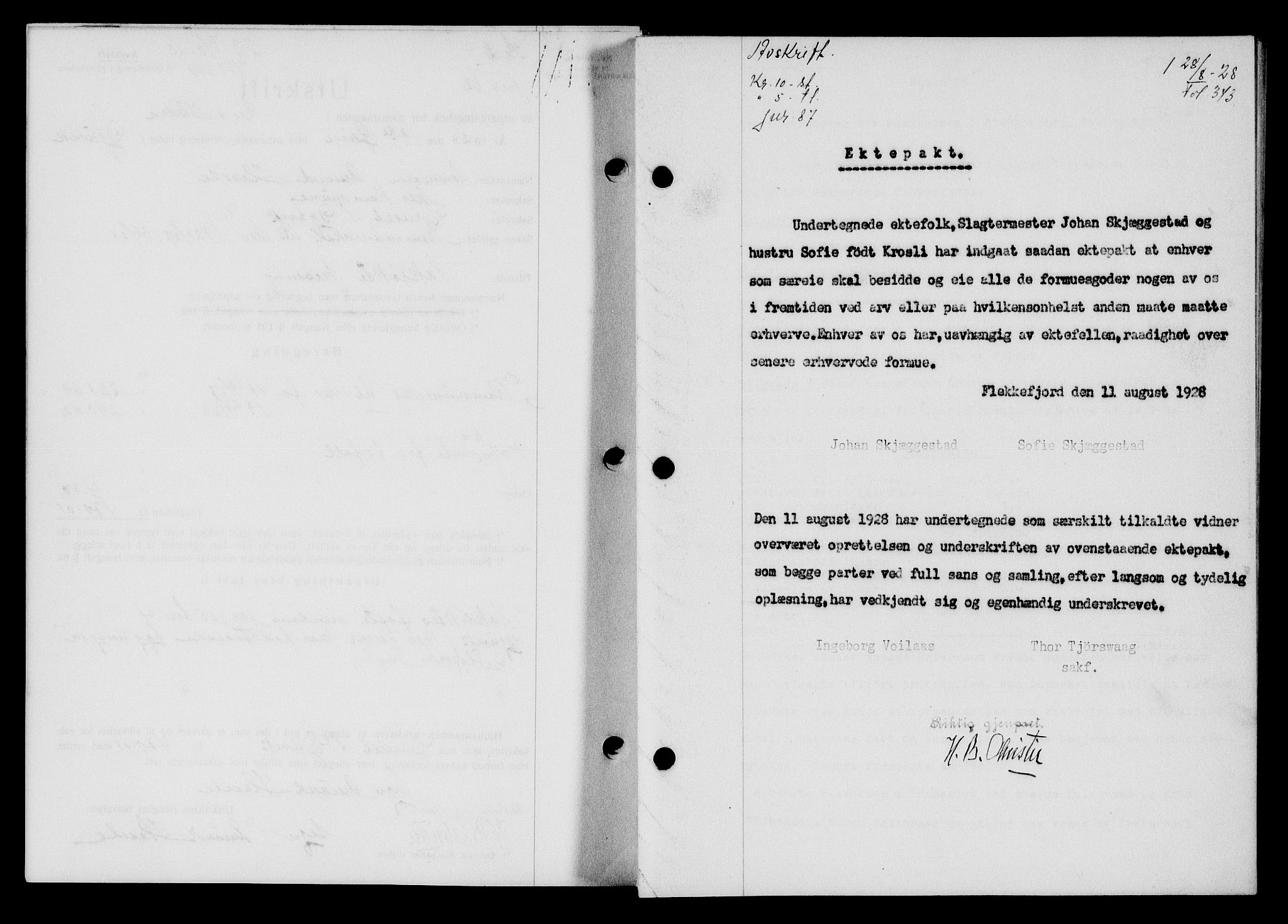 Flekkefjord sorenskriveri, SAK/1221-0001/G/Gb/Gba/L0044: Mortgage book no. 42, 1928-1929, Deed date: 28.08.1928
