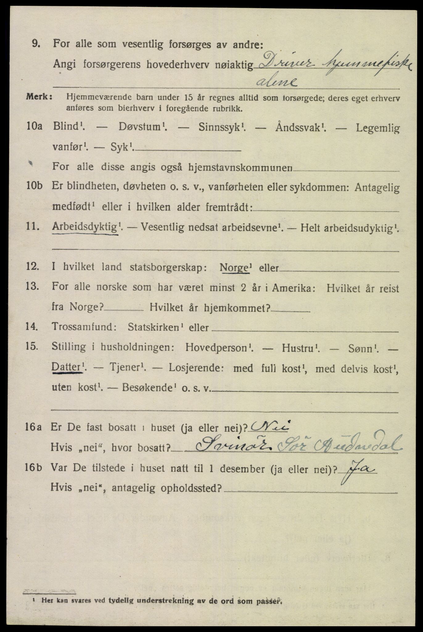 SAK, 1920 census for Spangereid, 1920, p. 1440