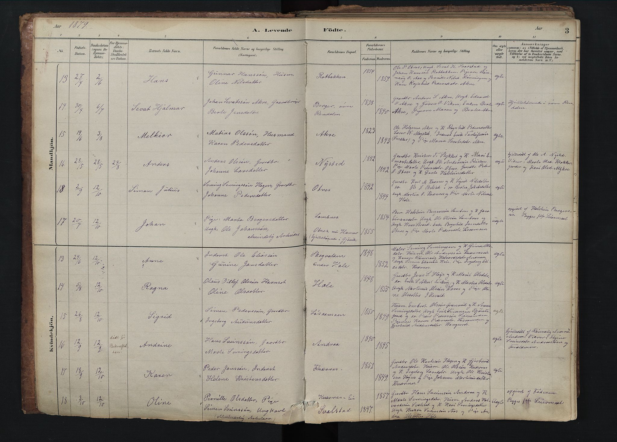 Rendalen prestekontor, SAH/PREST-054/H/Ha/Hab/L0009: Parish register (copy) no. 9, 1879-1902, p. 3