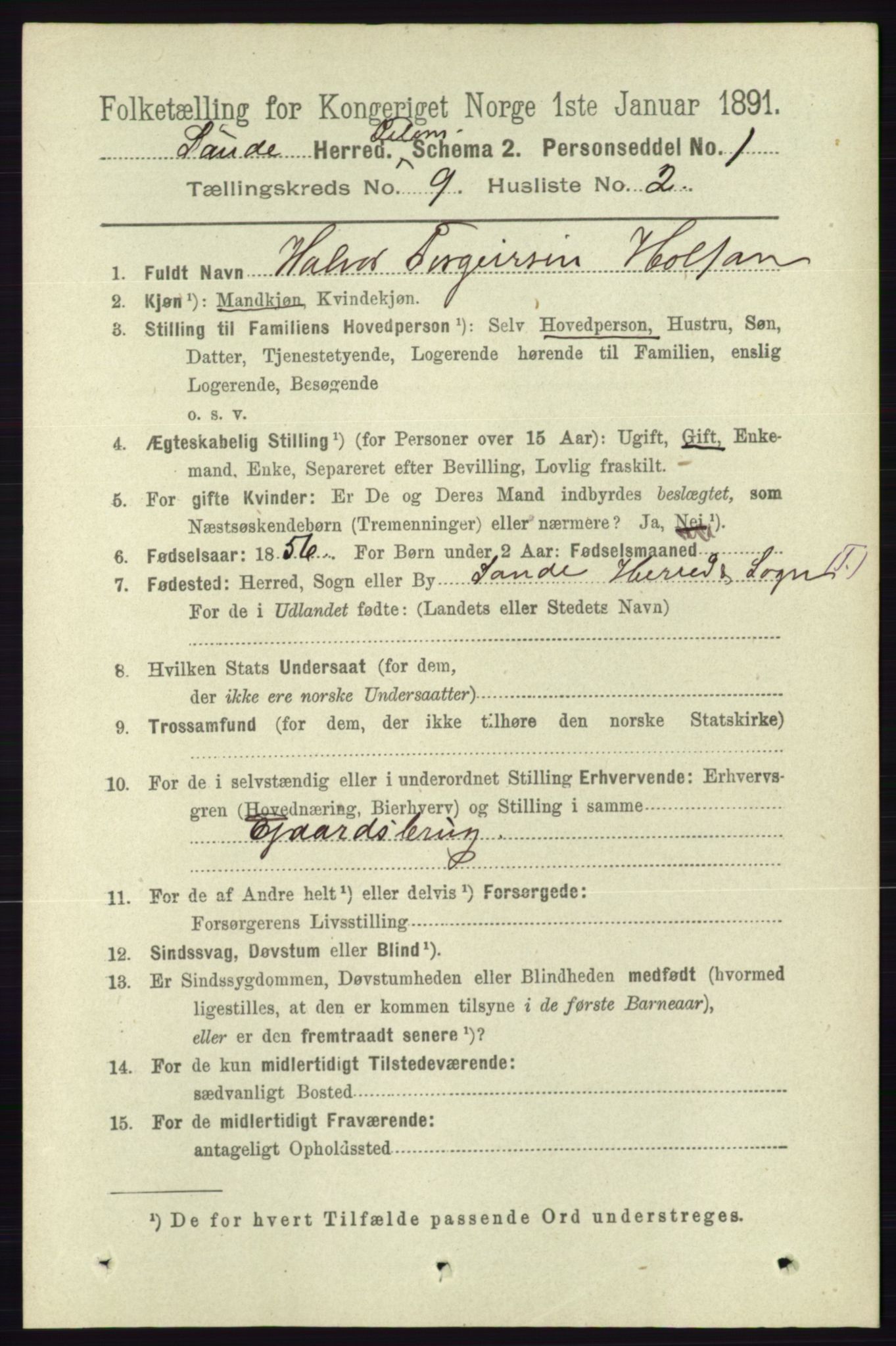 RA, 1891 census for 0822 Sauherad, 1891, p. 2712