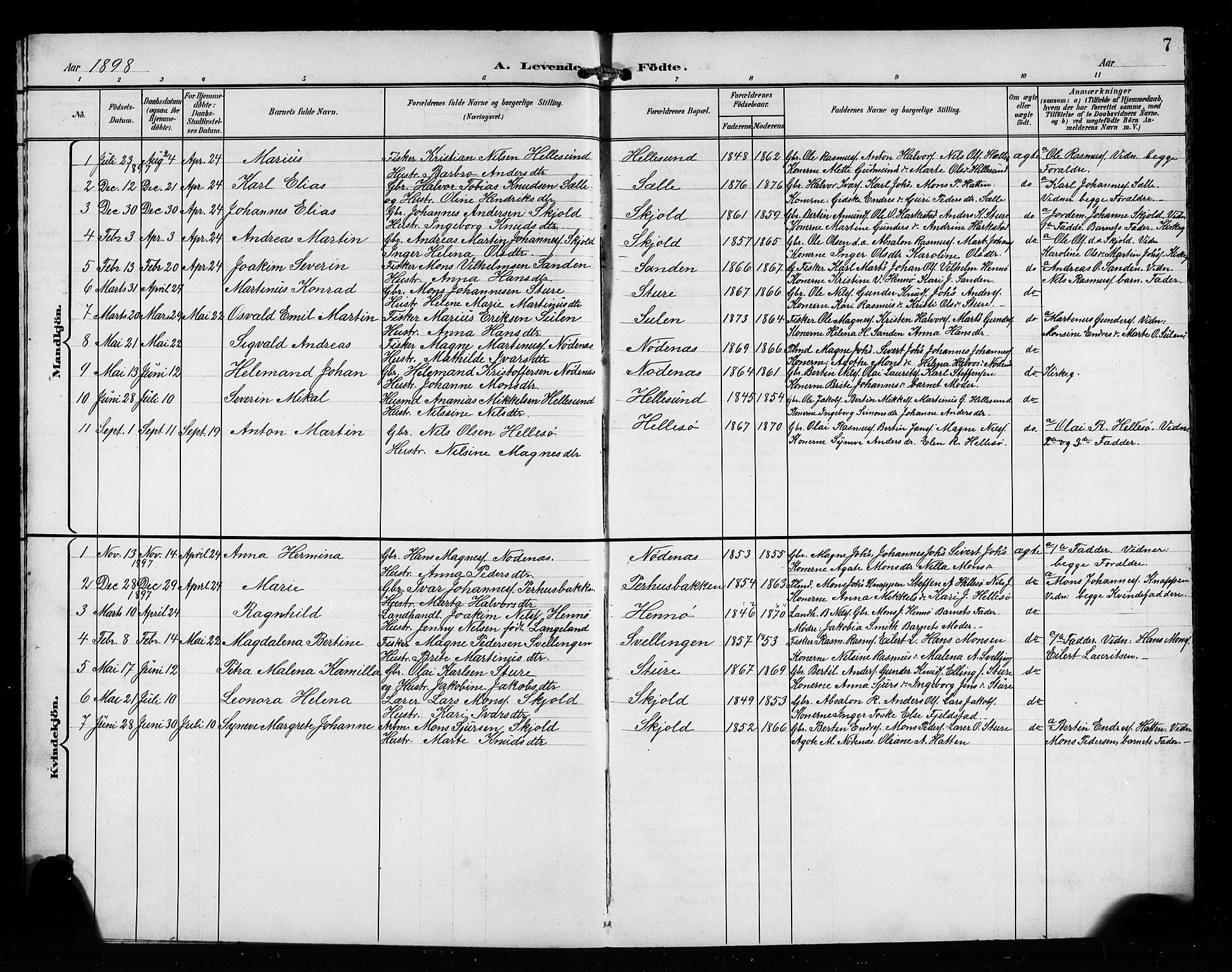 Manger sokneprestembete, SAB/A-76801/H/Hab: Parish register (copy) no. C 1, 1897-1908, p. 7