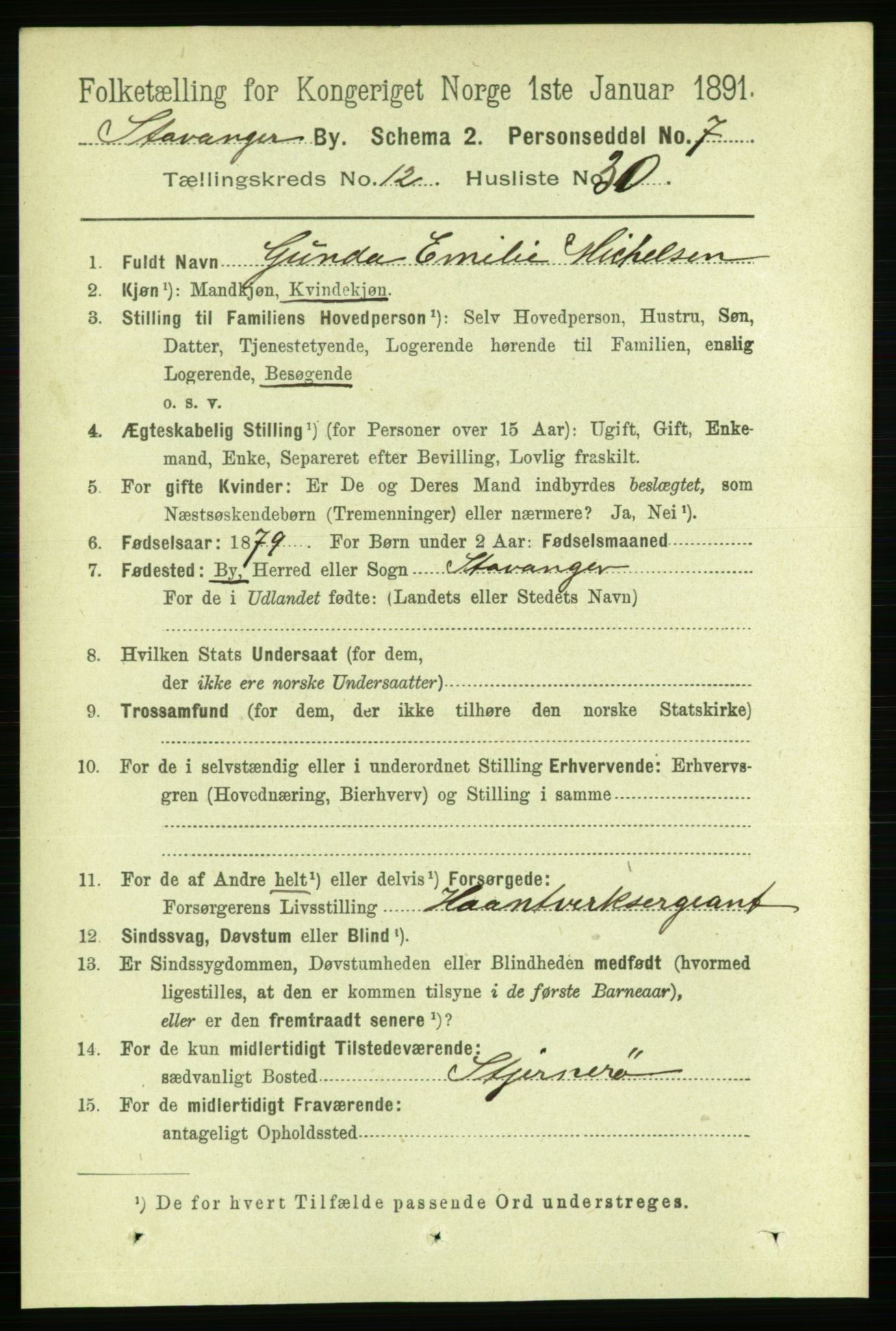 RA, 1891 census for 1103 Stavanger, 1891, p. 15270