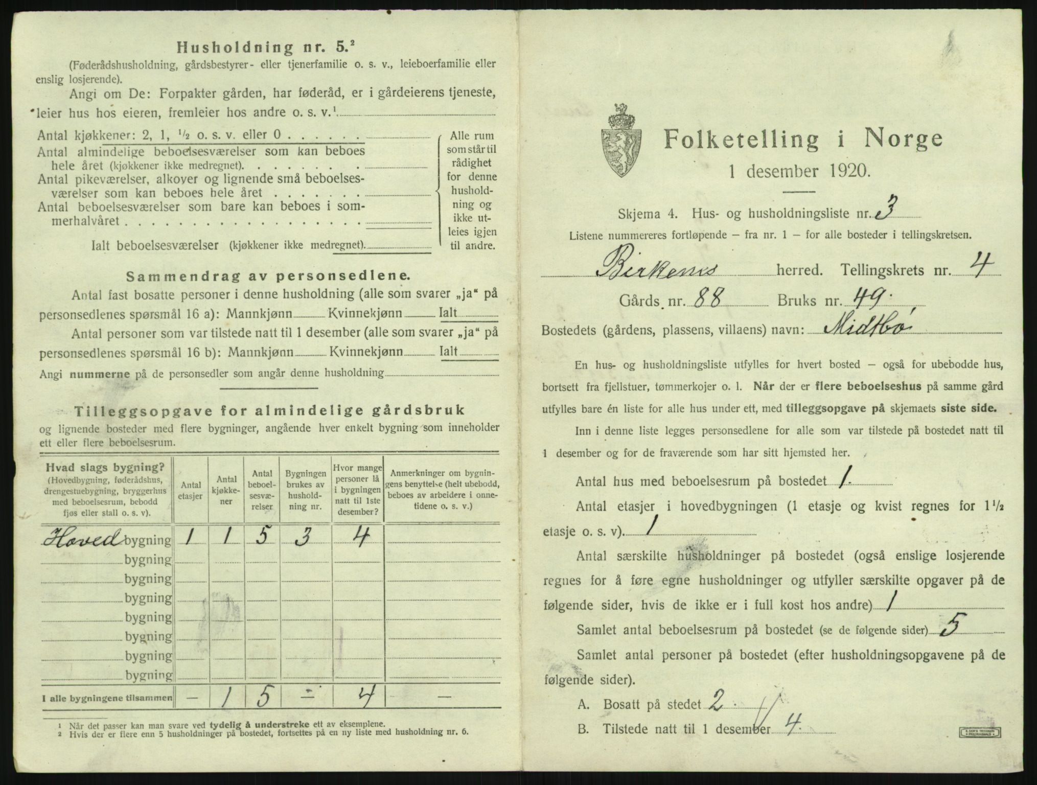 SAK, 1920 census for Birkenes, 1920, p. 251