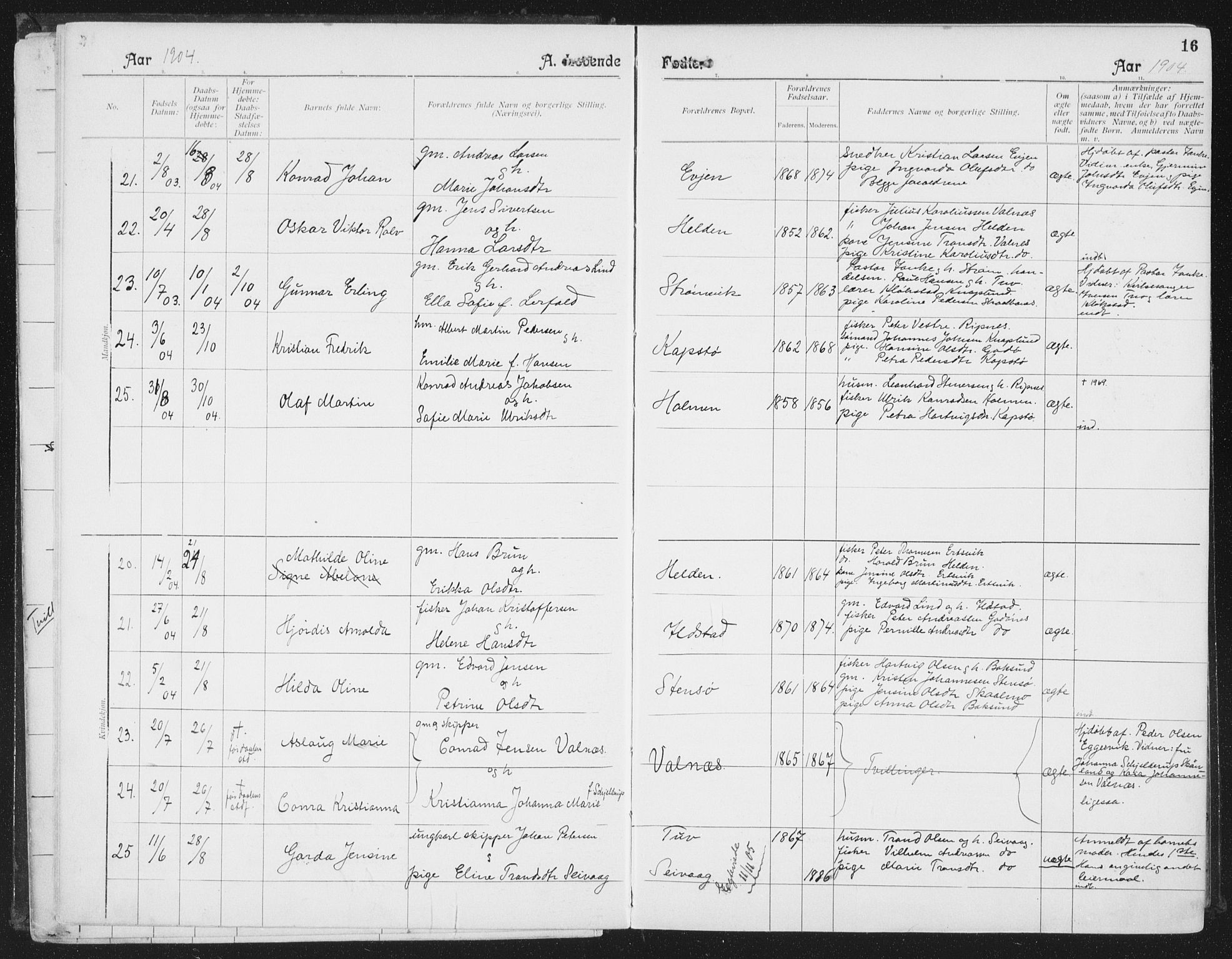 Ministerialprotokoller, klokkerbøker og fødselsregistre - Nordland, AV/SAT-A-1459/804/L0081: Parish register (official) no. 804A02, 1901-1915, p. 16