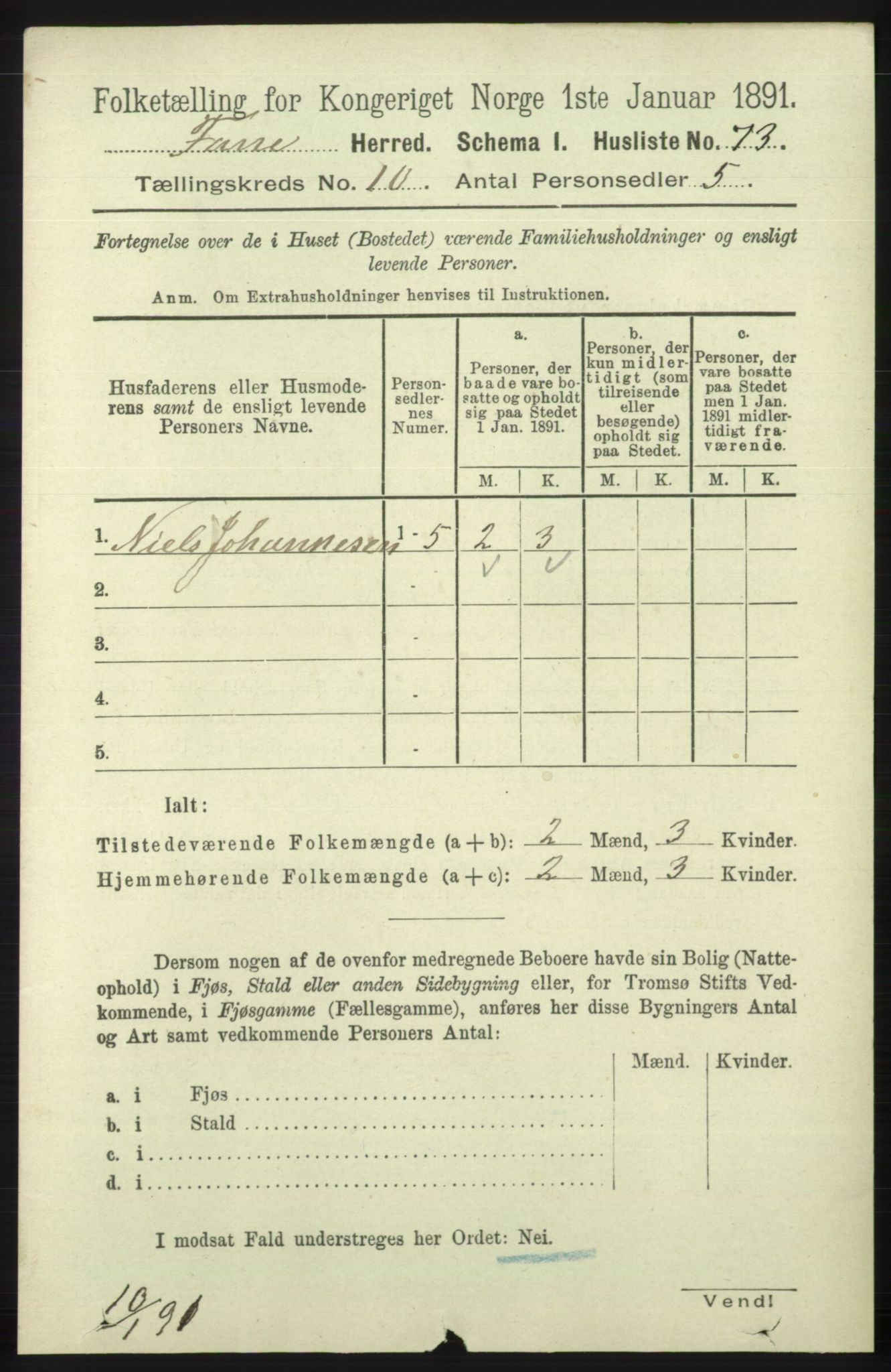 RA, 1891 census for 1249 Fana, 1891, p. 5421