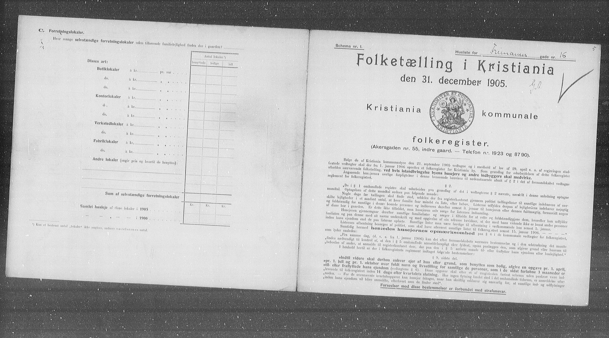 OBA, Municipal Census 1905 for Kristiania, 1905, p. 13887