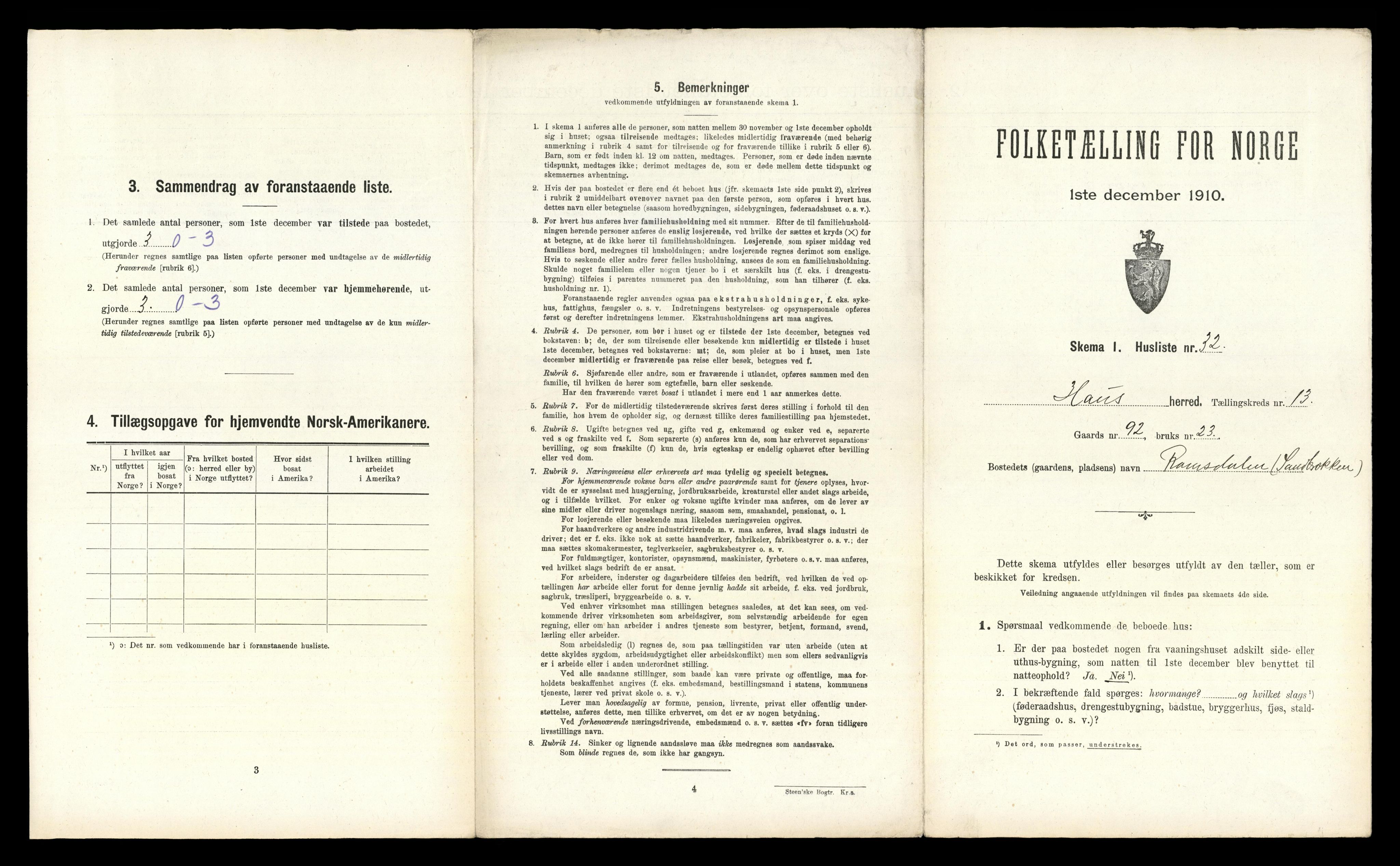 RA, 1910 census for Haus, 1910, p. 1126