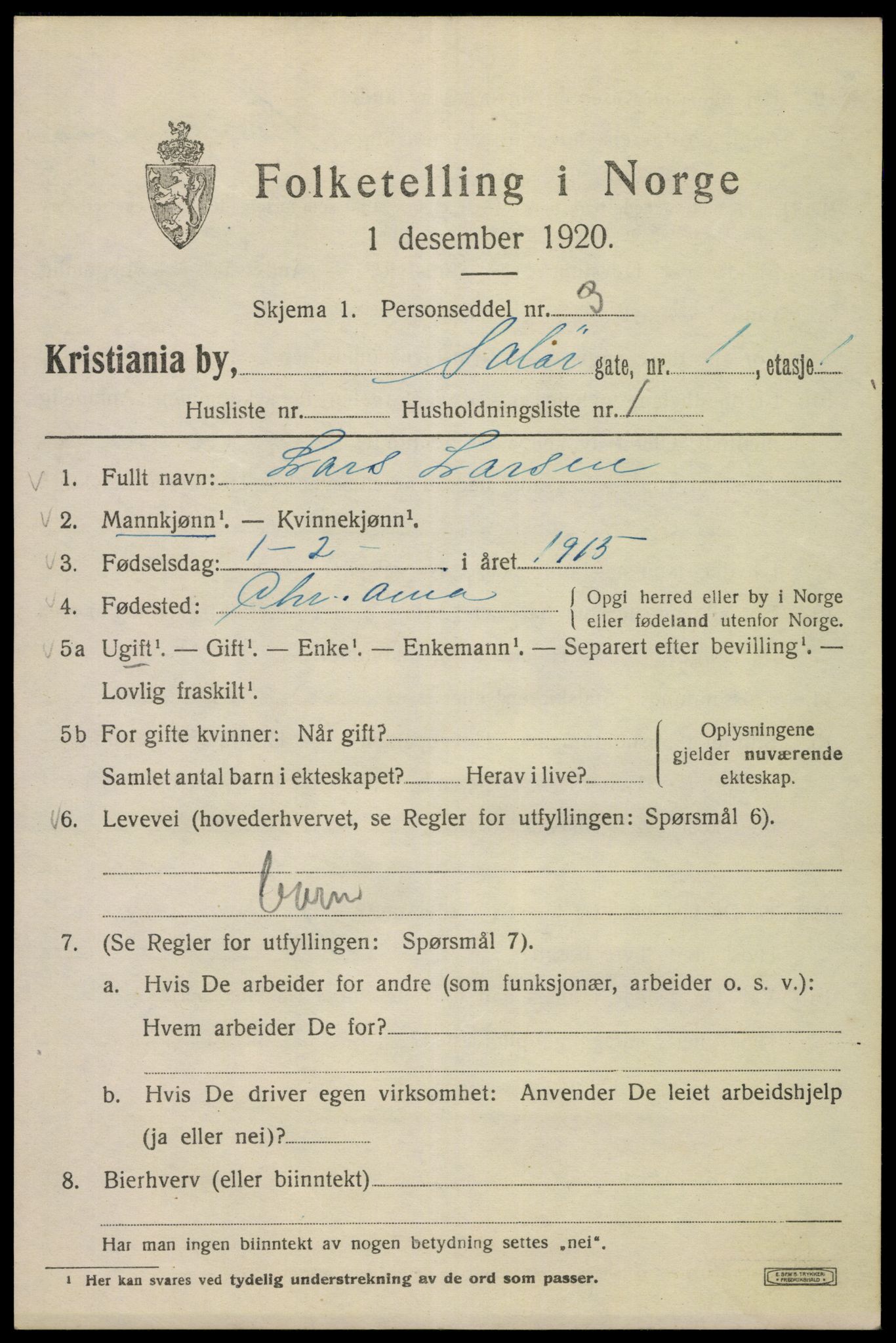 SAO, 1920 census for Kristiania, 1920, p. 527991