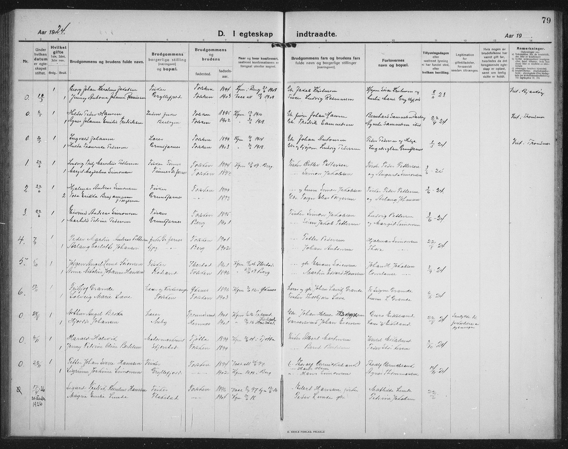 Berg sokneprestkontor, AV/SATØ-S-1318/G/Ga/Gab/L0014klokker: Parish register (copy) no. 14, 1922-1933, p. 79