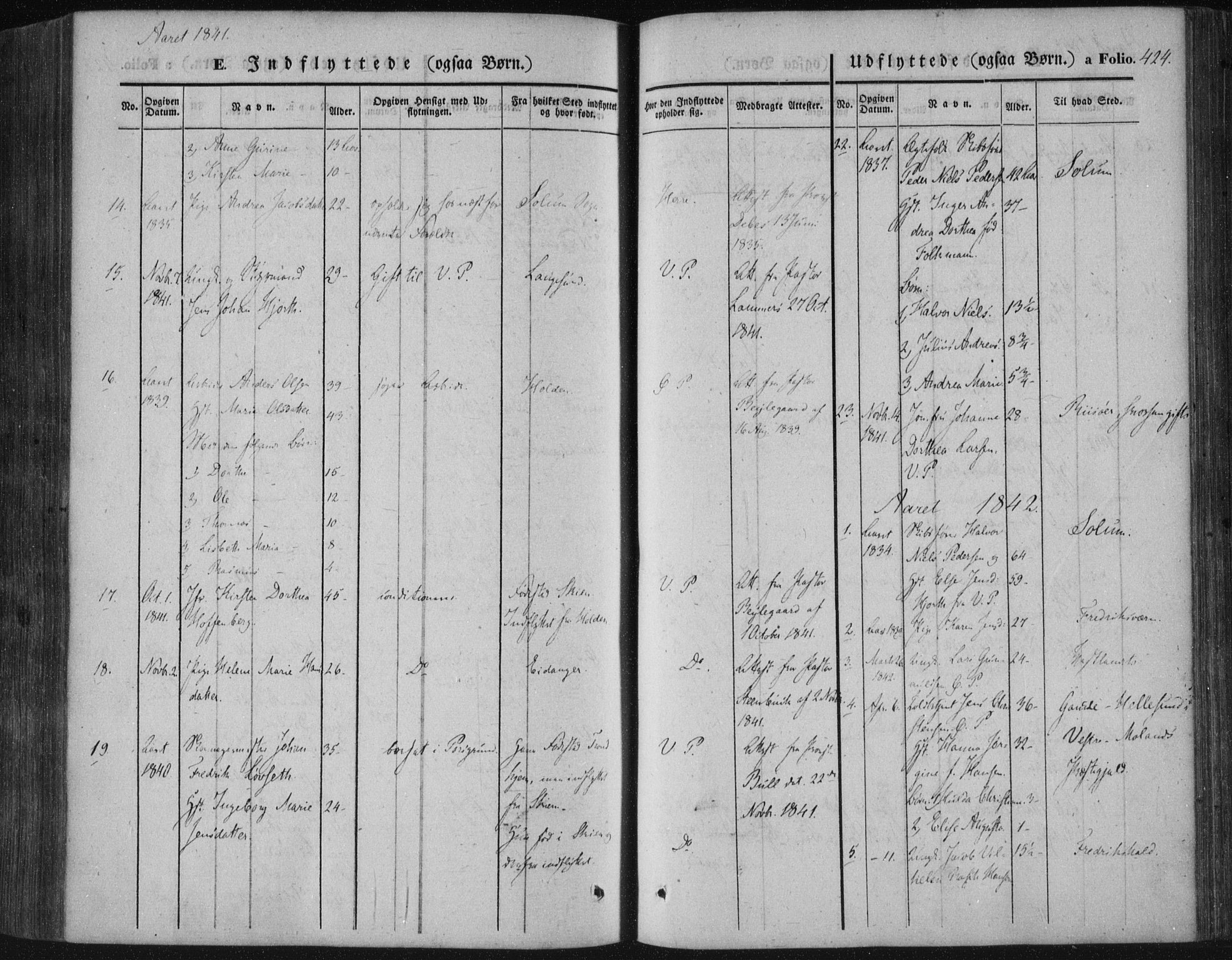 Porsgrunn kirkebøker , SAKO/A-104/F/Fa/L0006: Parish register (official) no. 6, 1841-1857, p. 424