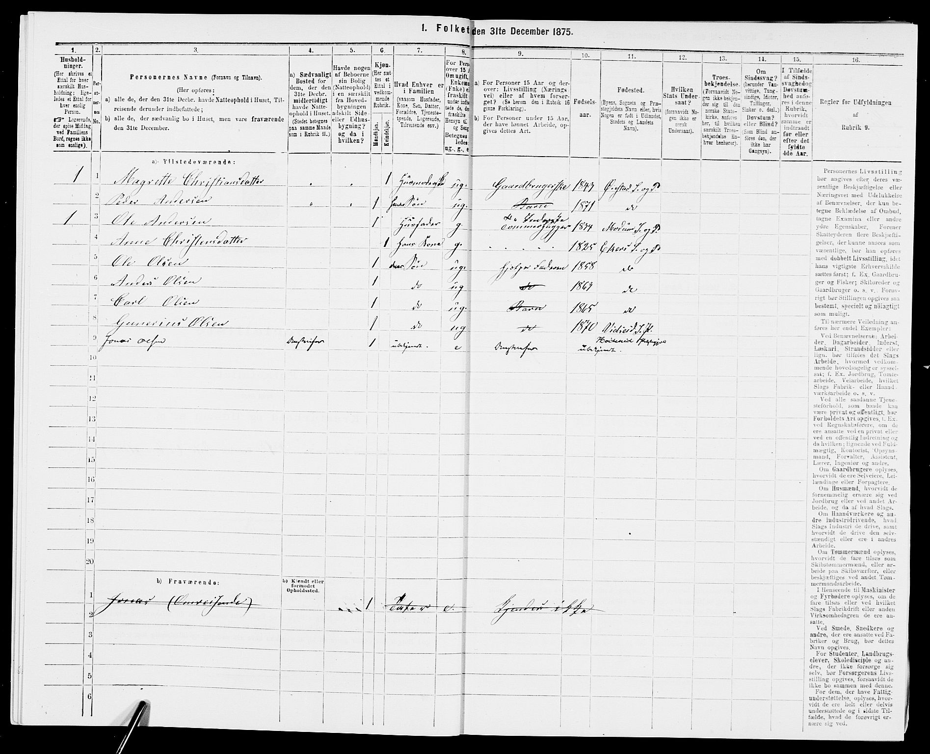 SAK, 1875 census for 0920P Øyestad, 1875, p. 143