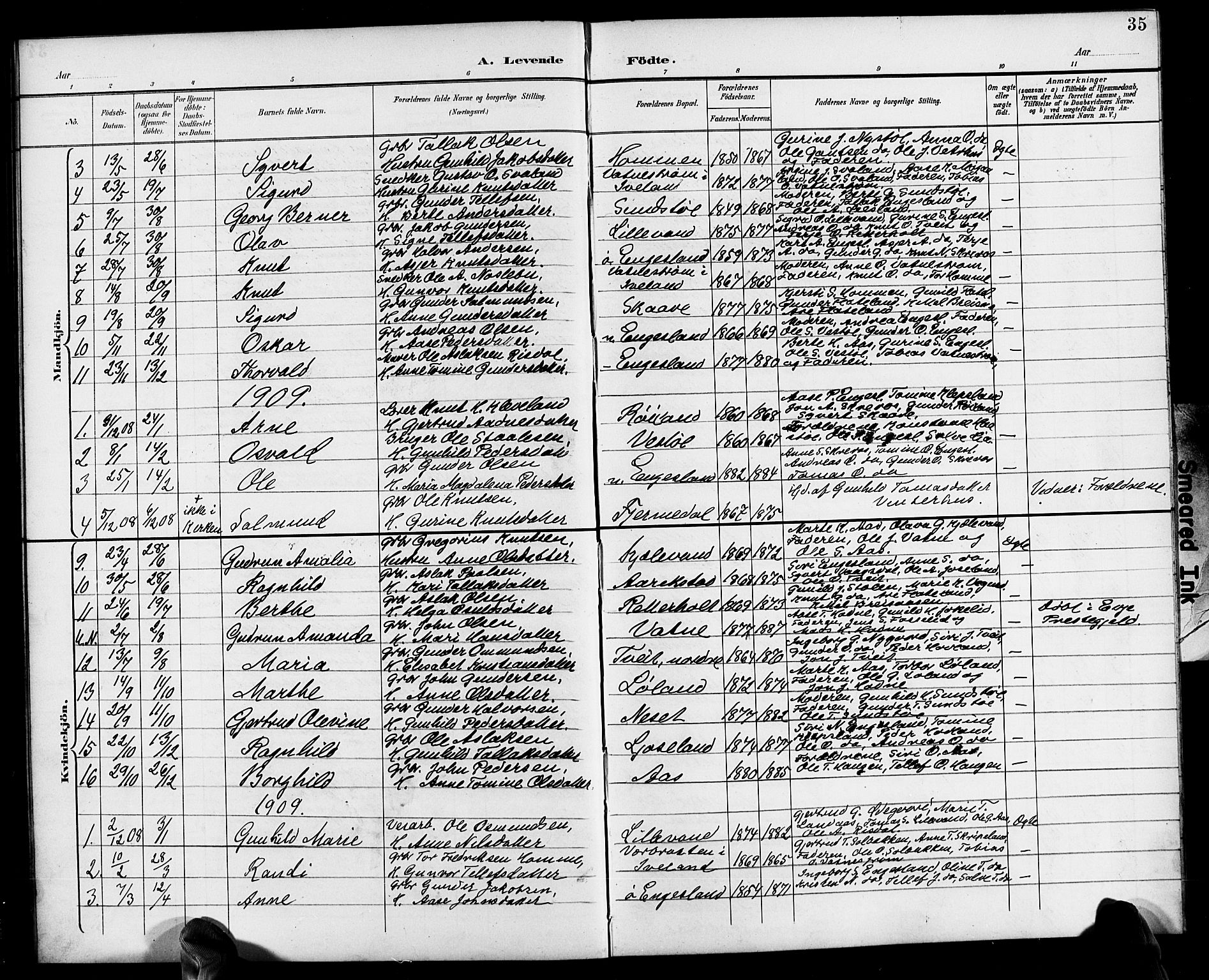 Herefoss sokneprestkontor, SAK/1111-0019/F/Fb/Fbb/L0003: Parish register (copy) no. B 3, 1892-1917, p. 35