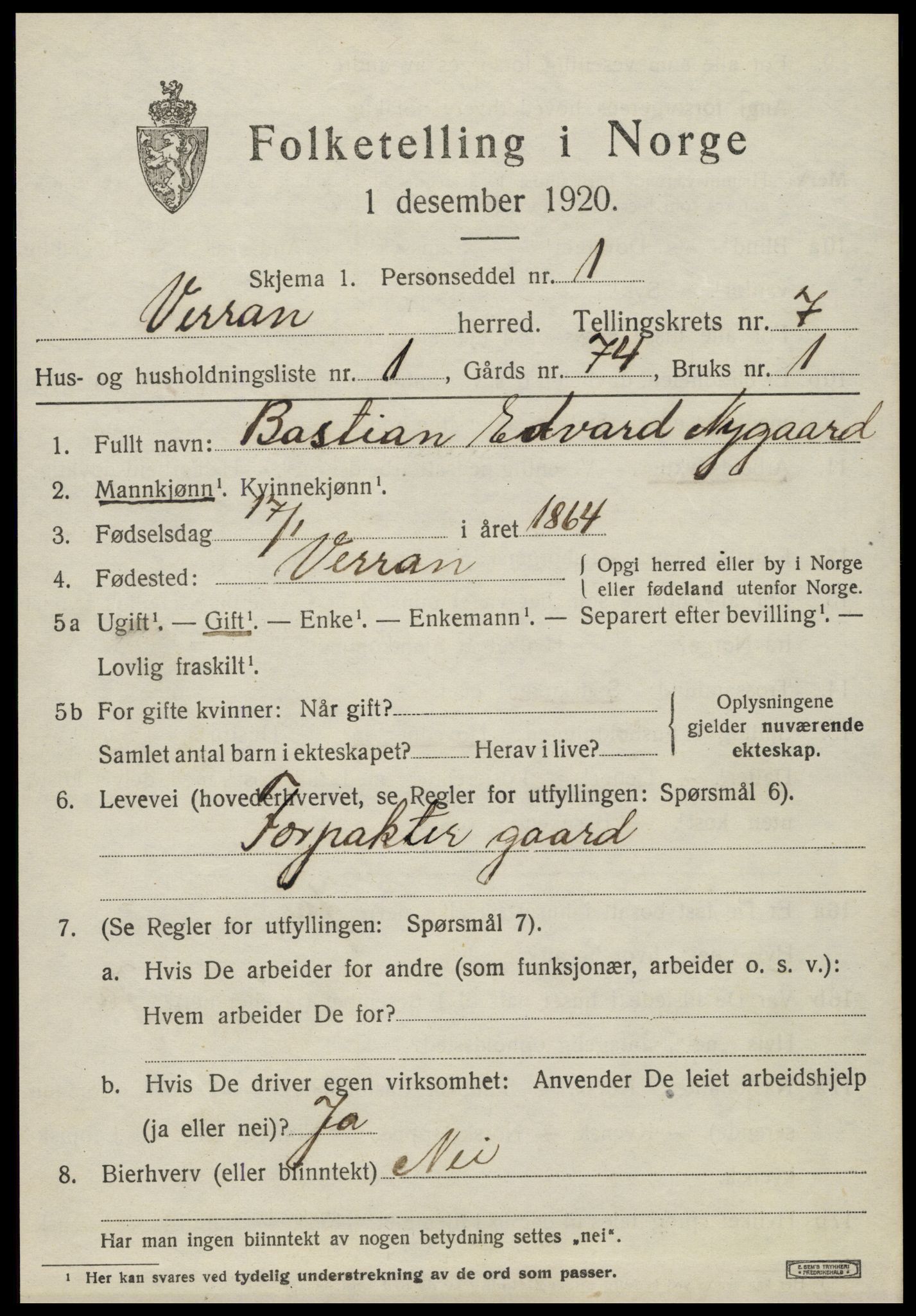 SAT, 1920 census for Verran, 1920, p. 2846