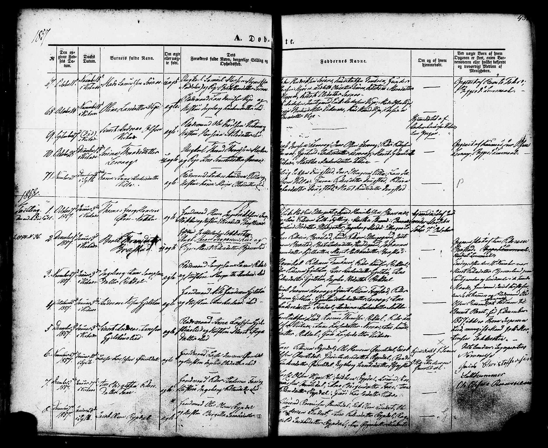 Ministerialprotokoller, klokkerbøker og fødselsregistre - Møre og Romsdal, SAT/A-1454/539/L0529: Parish register (official) no. 539A02, 1848-1872, p. 43