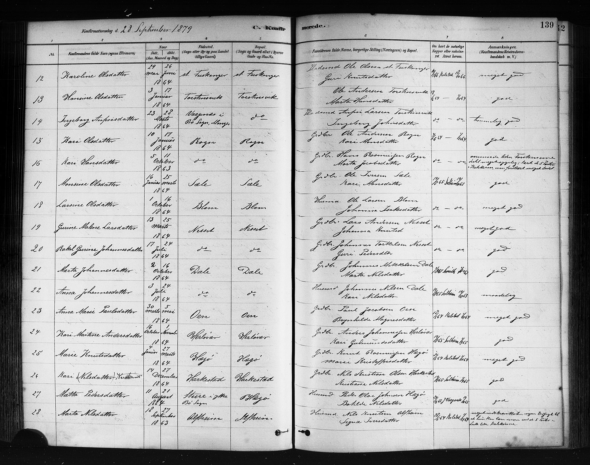 Herdla Sokneprestembete, AV/SAB-A-75701/H/Haa: Parish register (official) no. A 3, 1878-1890, p. 139