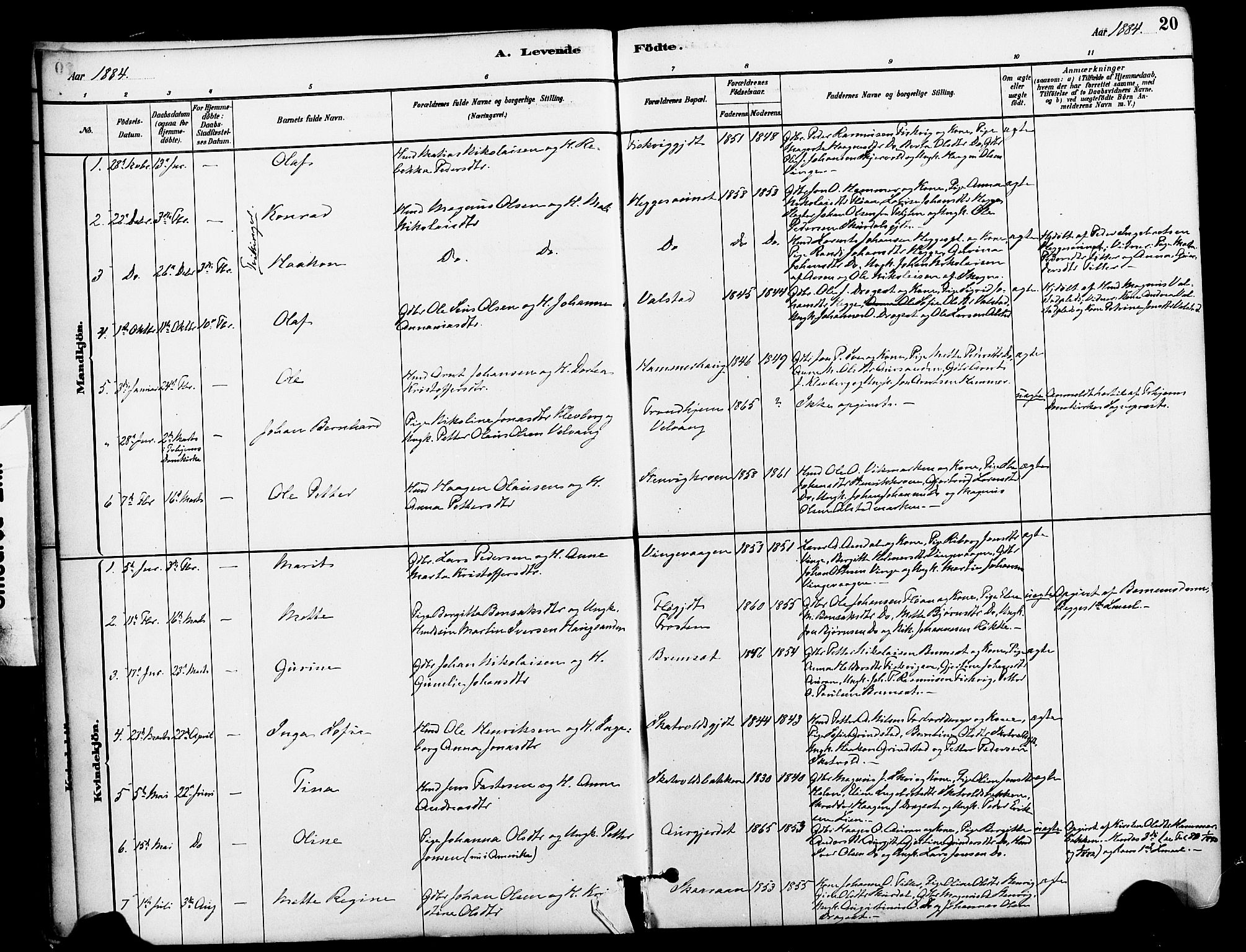 Ministerialprotokoller, klokkerbøker og fødselsregistre - Nord-Trøndelag, SAT/A-1458/712/L0100: Parish register (official) no. 712A01, 1880-1900, p. 20