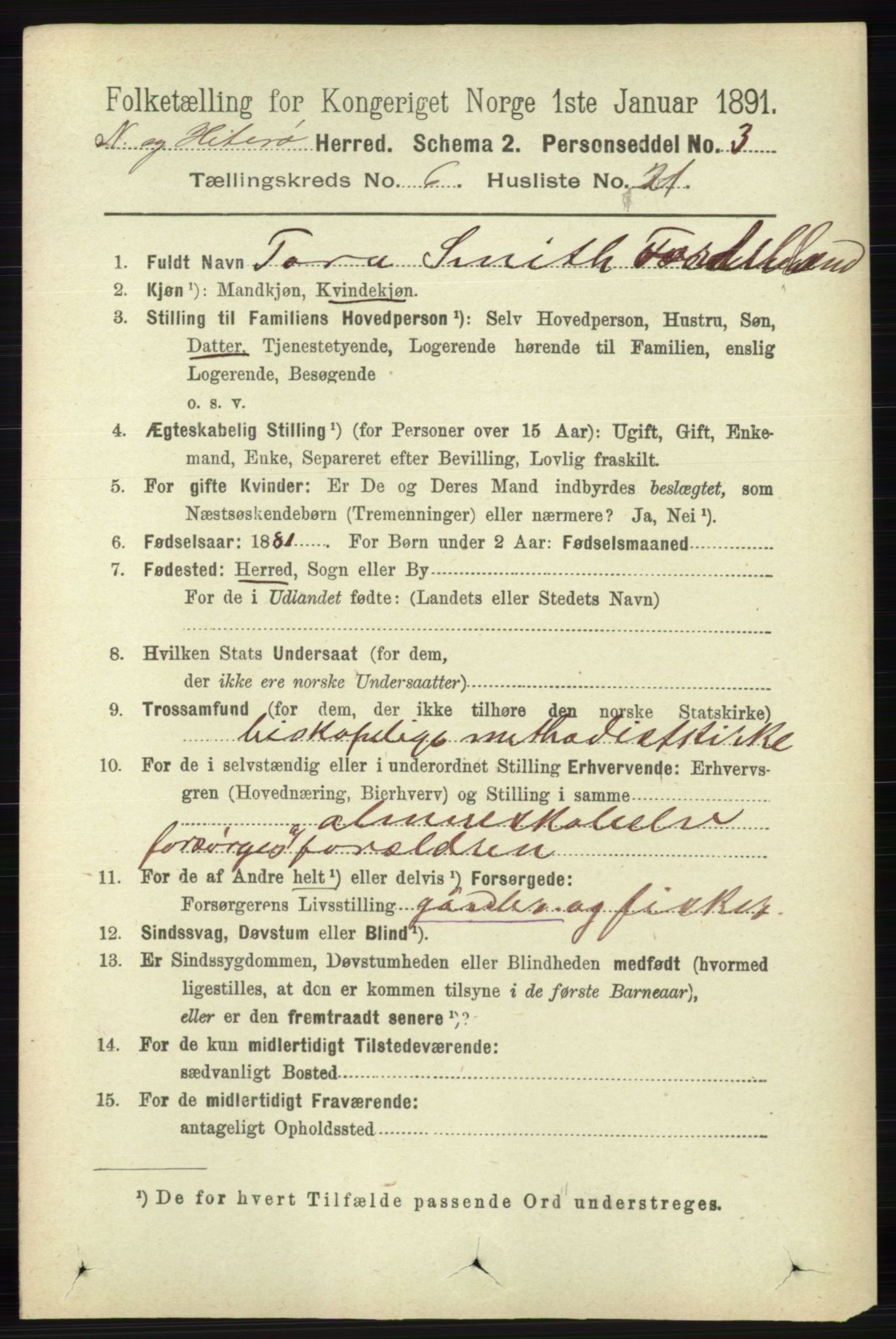 RA, 1891 census for 1043 Hidra og Nes, 1891, p. 2362