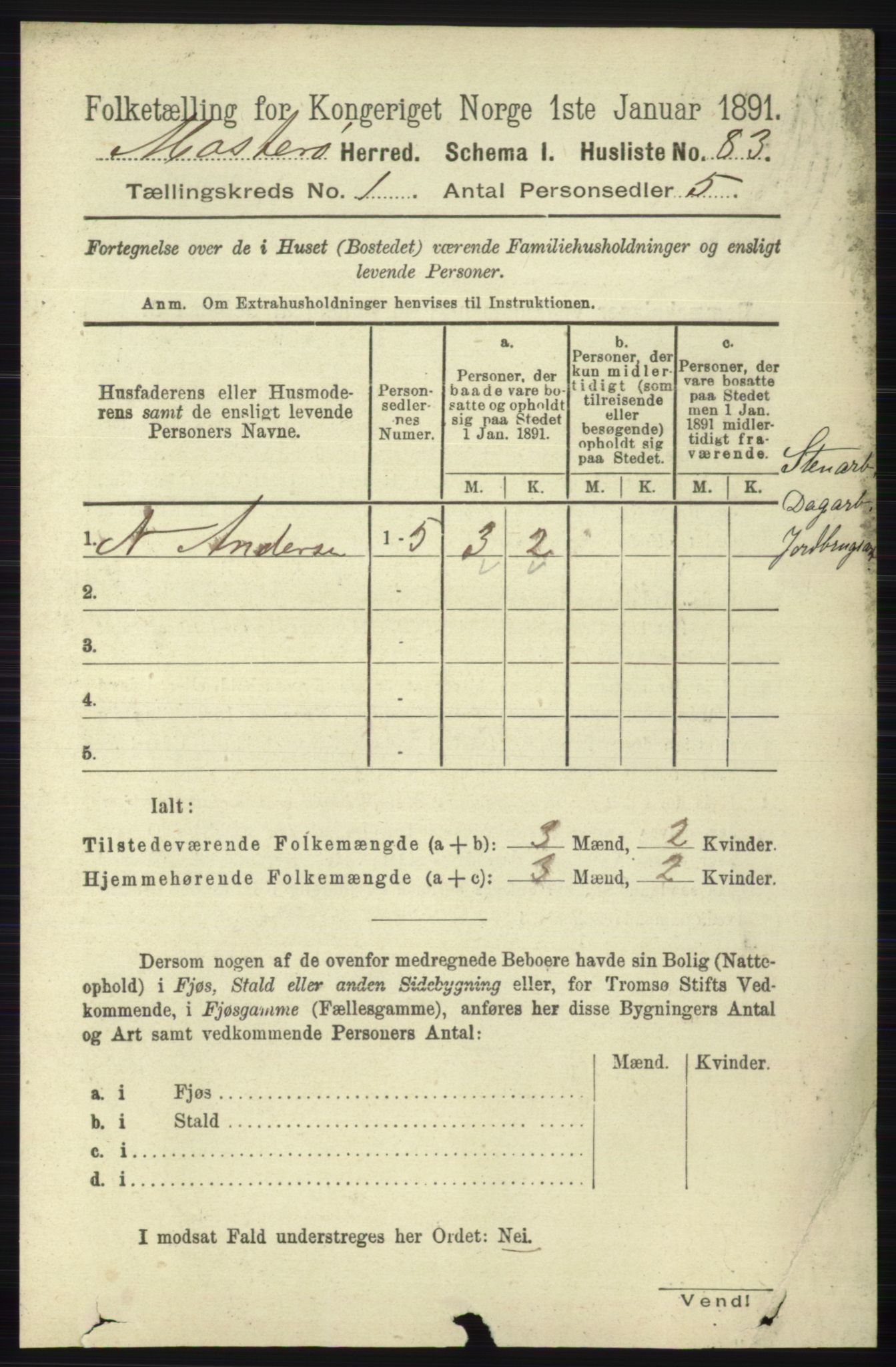 RA, 1891 census for 1143 Mosterøy, 1891, p. 97