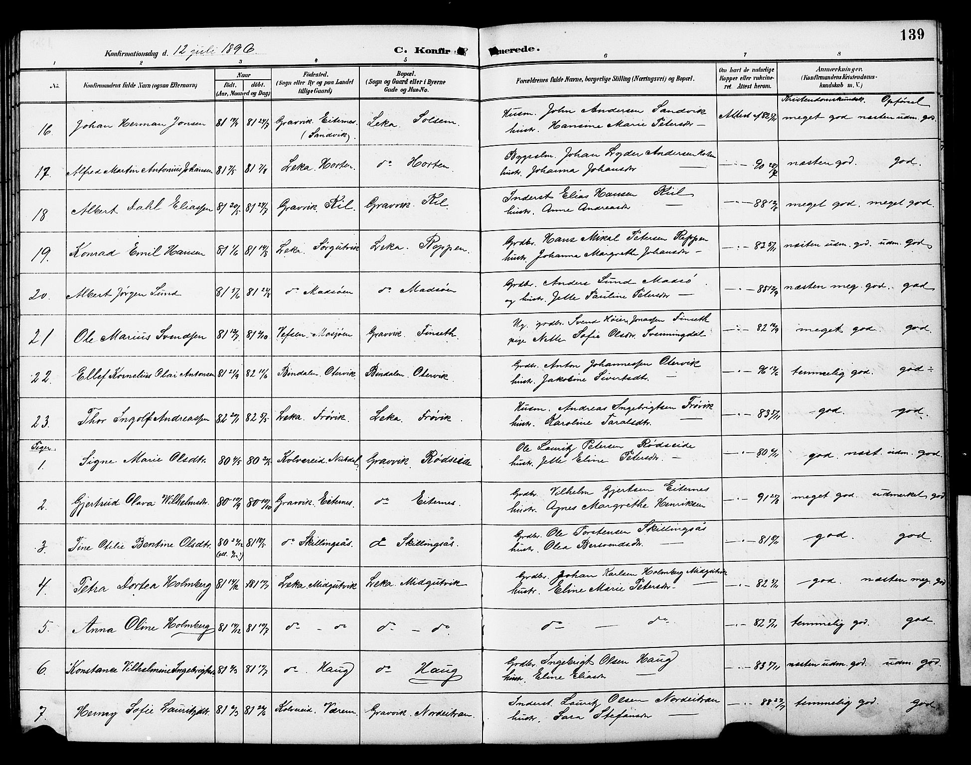 Ministerialprotokoller, klokkerbøker og fødselsregistre - Nord-Trøndelag, AV/SAT-A-1458/788/L0701: Parish register (copy) no. 788C01, 1888-1913, p. 139