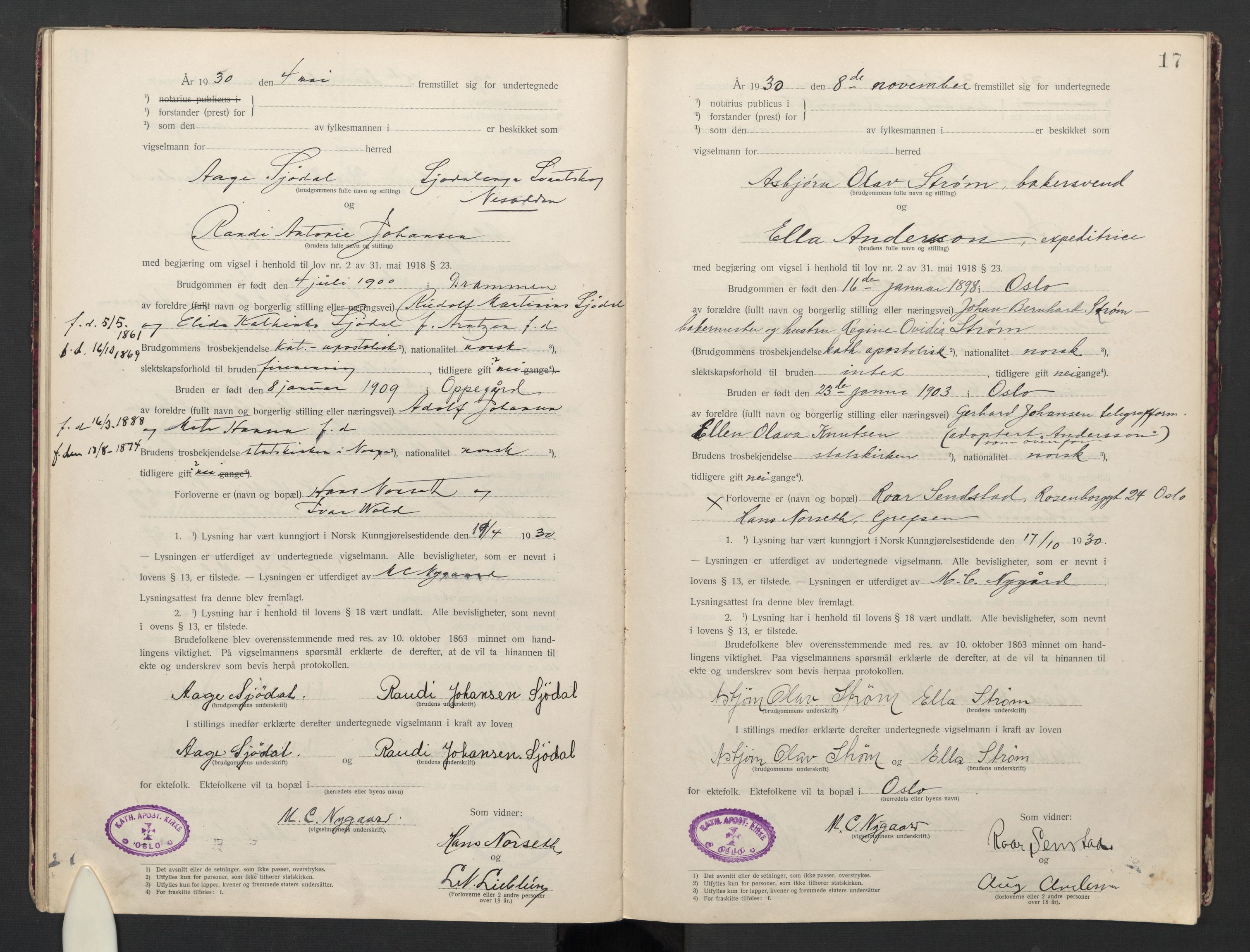 Den katolsk apostoliske menighet i Oslo , AV/SAO-PAO-0214/F/Fb/L0004: Dissenter register no. 4, 1919-1947, p. 17