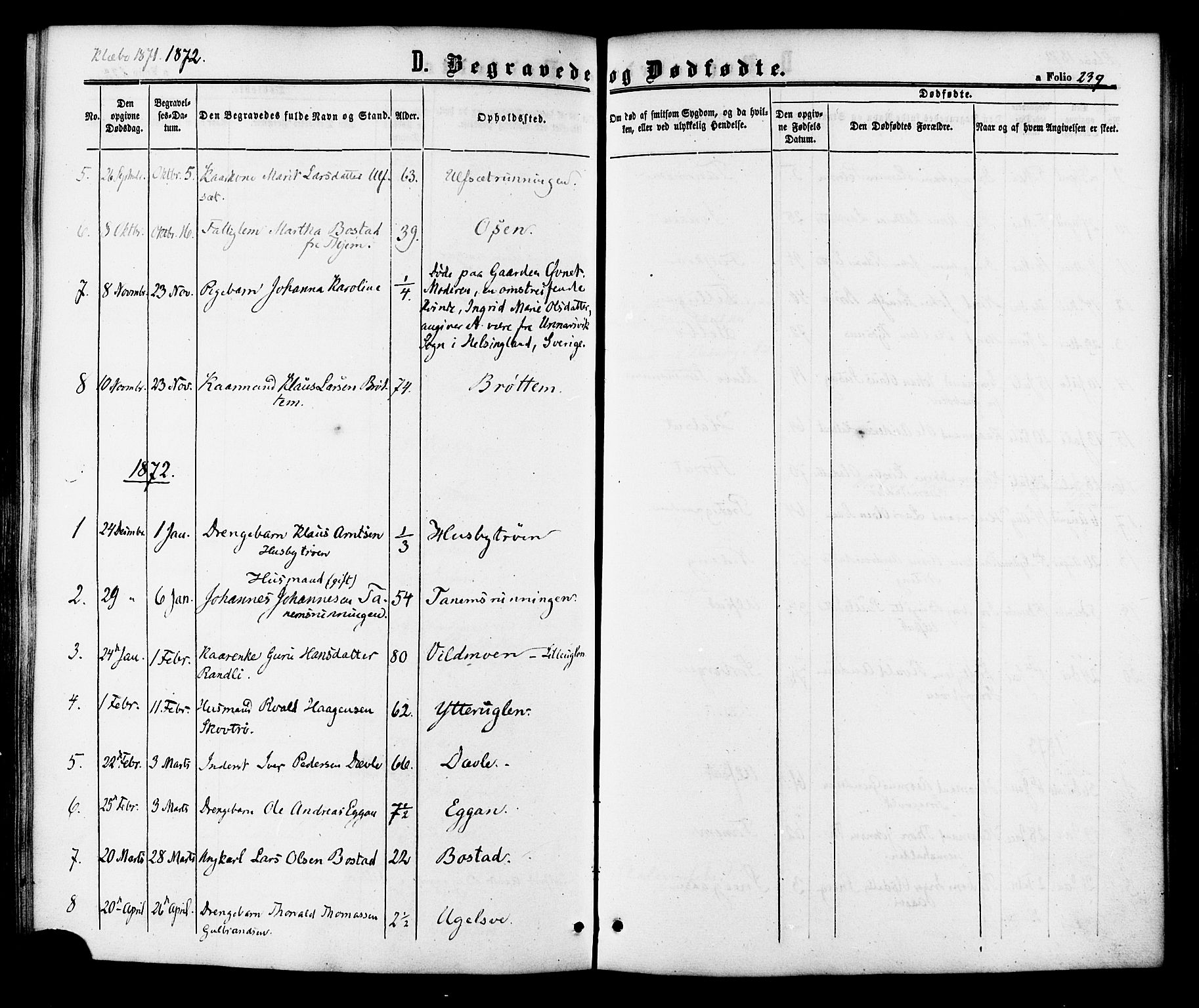 Ministerialprotokoller, klokkerbøker og fødselsregistre - Sør-Trøndelag, AV/SAT-A-1456/618/L0442: Parish register (official) no. 618A06 /1, 1863-1879, p. 239