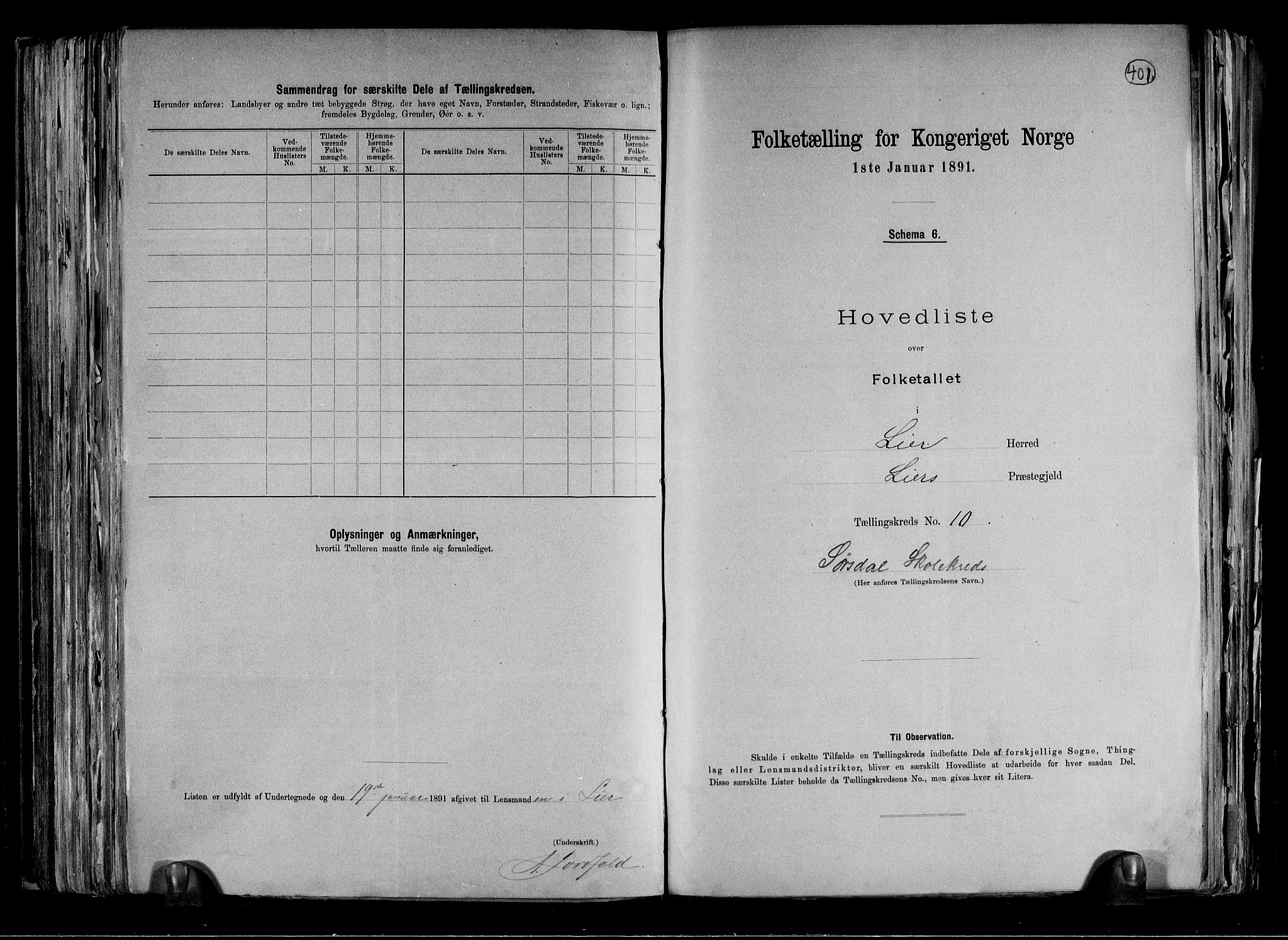 RA, 1891 census for 0626 Lier, 1891, p. 27