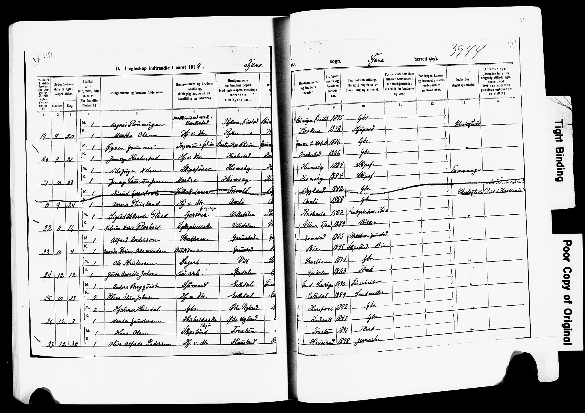 Fjære sokneprestkontor, SAK/1111-0011/F/Fa/L0003: Parish register (official) no. A 3.1, 1903-1920, p. 69