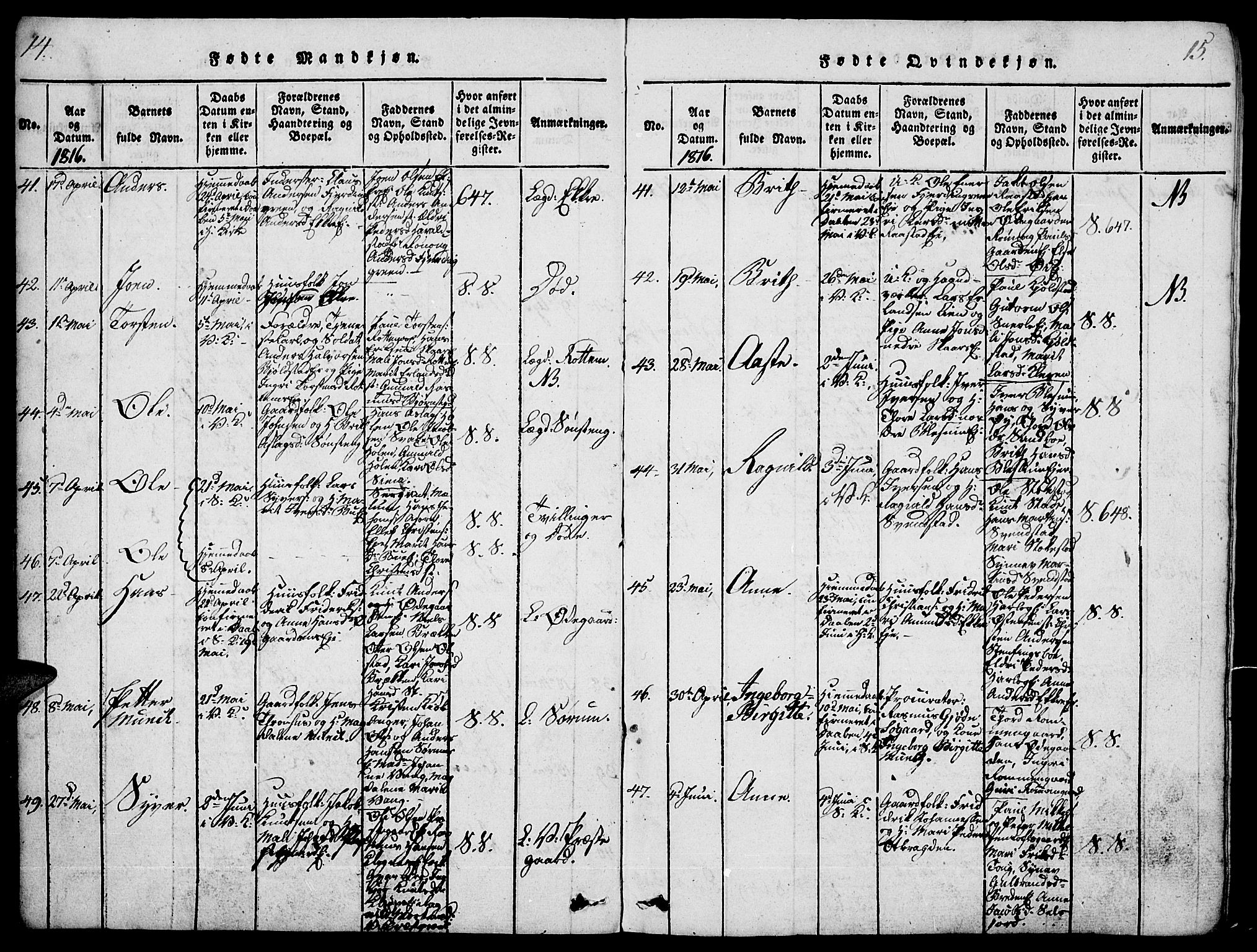 Vågå prestekontor, AV/SAH-PREST-076/H/Ha/Haa/L0003: Parish register (official) no. 3, 1815-1827, p. 14-15