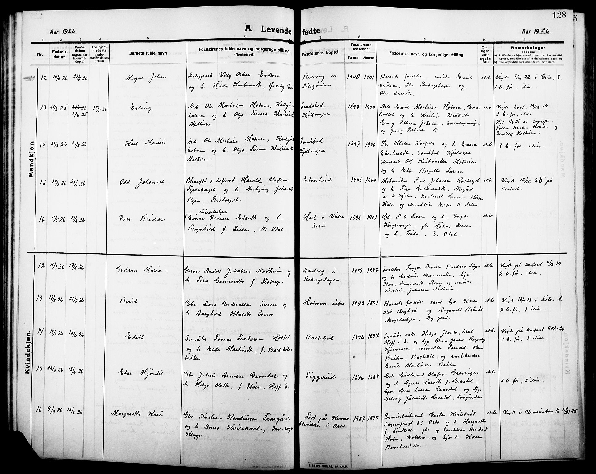 Åsnes prestekontor, AV/SAH-PREST-042/H/Ha/Hab/L0007: Parish register (copy) no. 7, 1909-1926, p. 128