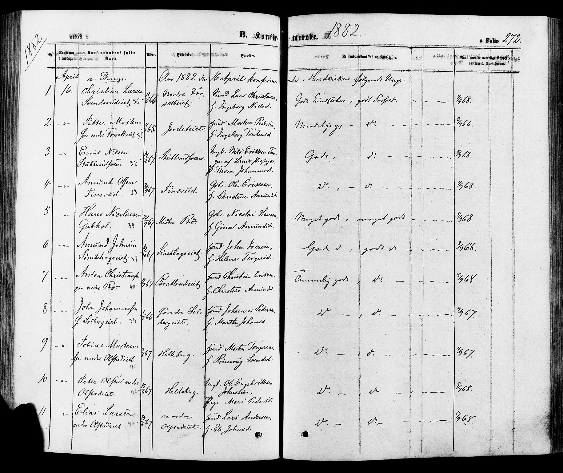 Gausdal prestekontor, SAH/PREST-090/H/Ha/Haa/L0010: Parish register (official) no. 10, 1867-1886, p. 272