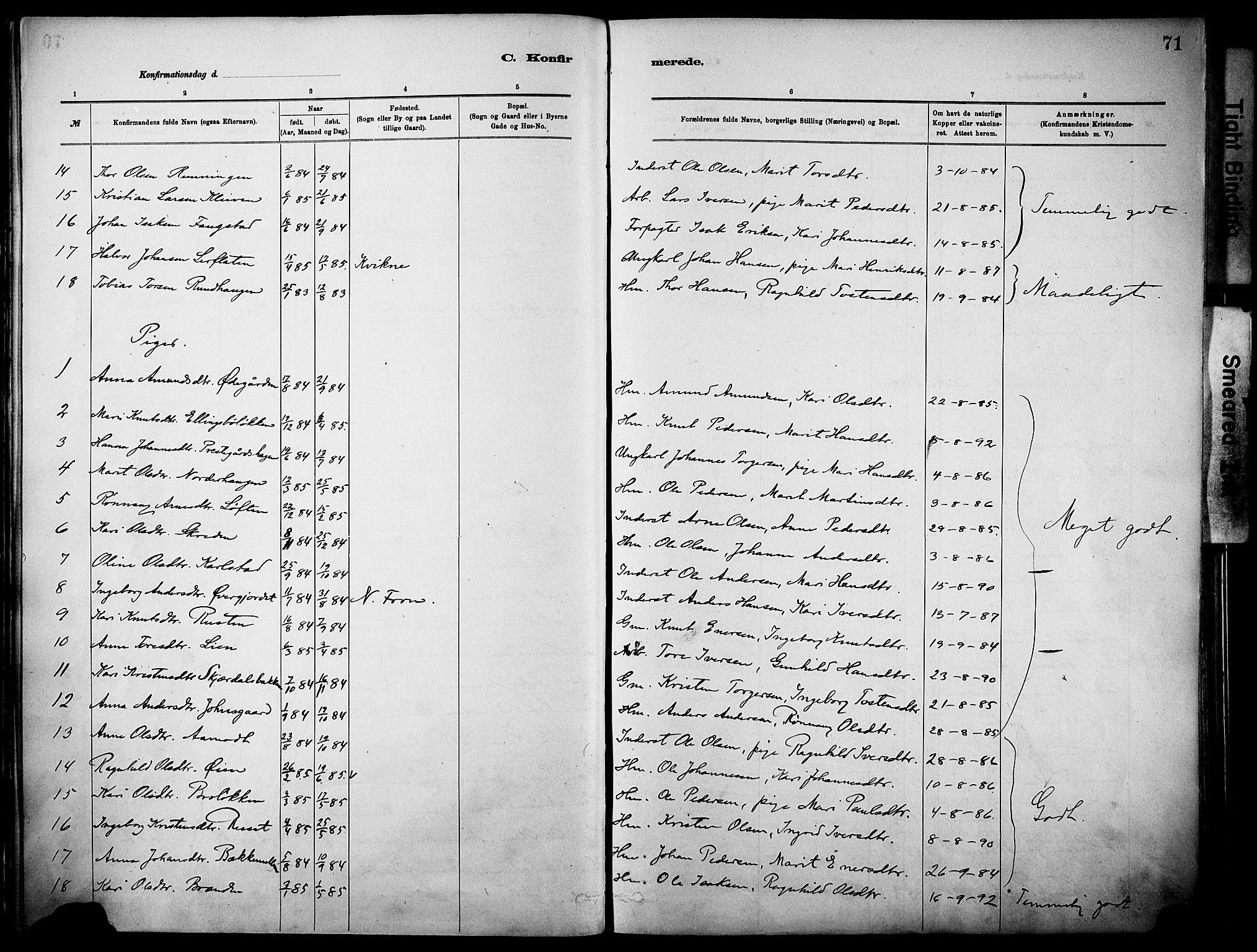 Vågå prestekontor, SAH/PREST-076/H/Ha/Haa/L0010: Parish register (official) no. 10, 1887-1904, p. 71