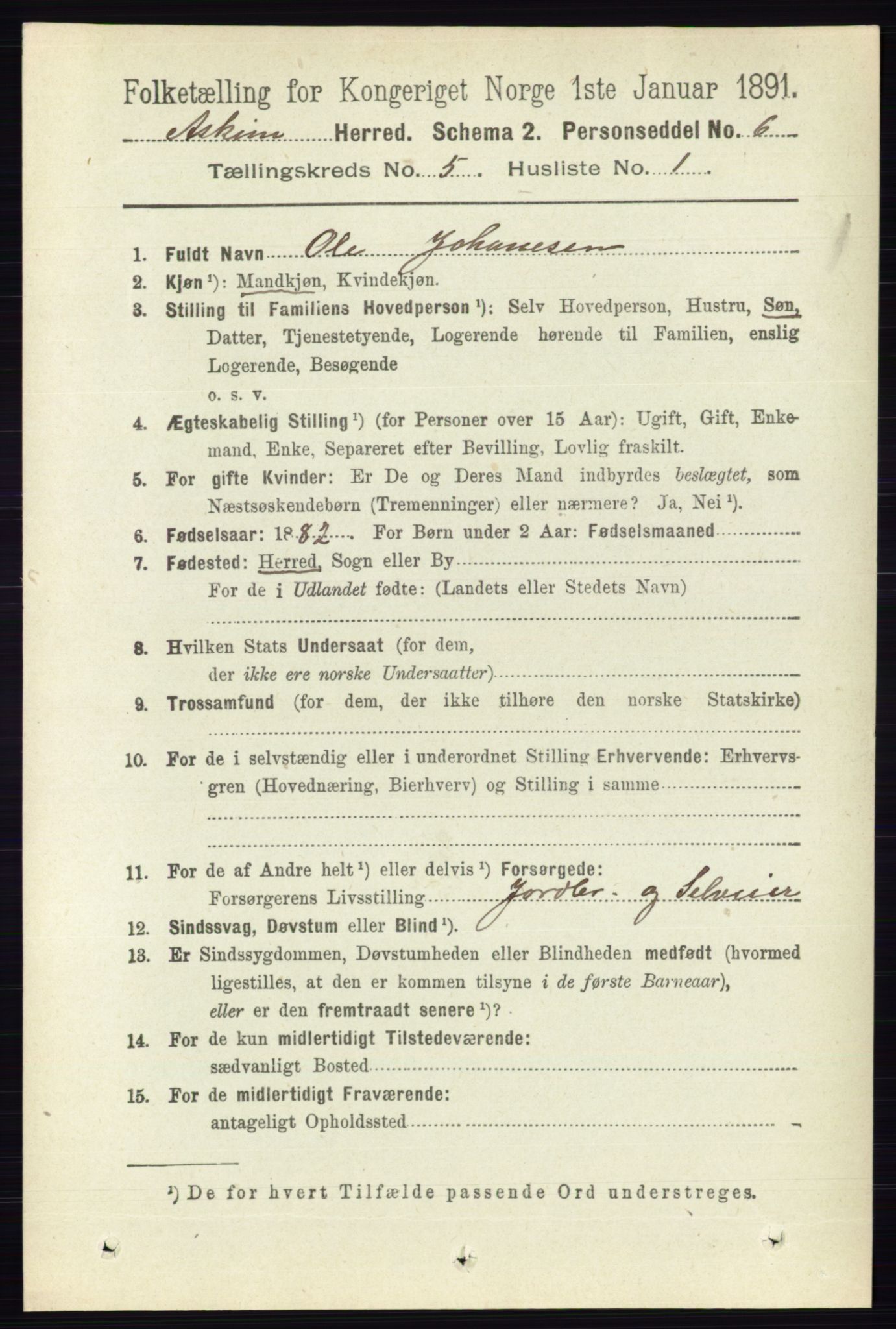 RA, 1891 census for 0124 Askim, 1891, p. 608