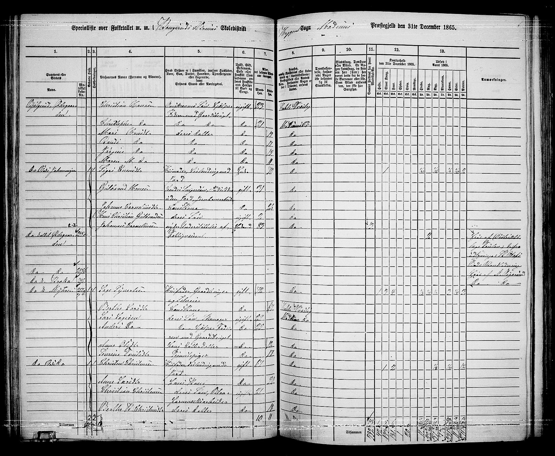 RA, 1865 census for Modum, 1865, p. 154