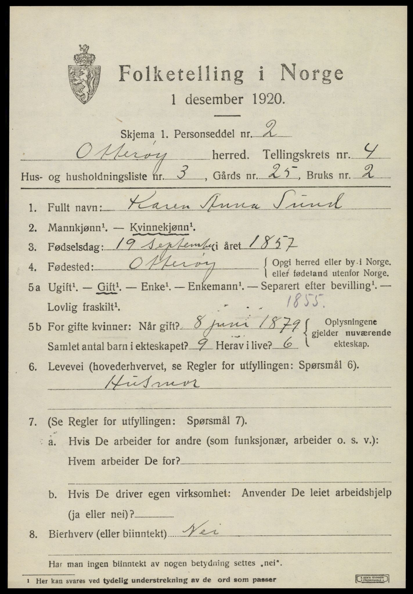 SAT, 1920 census for Otterøy, 1920, p. 1783