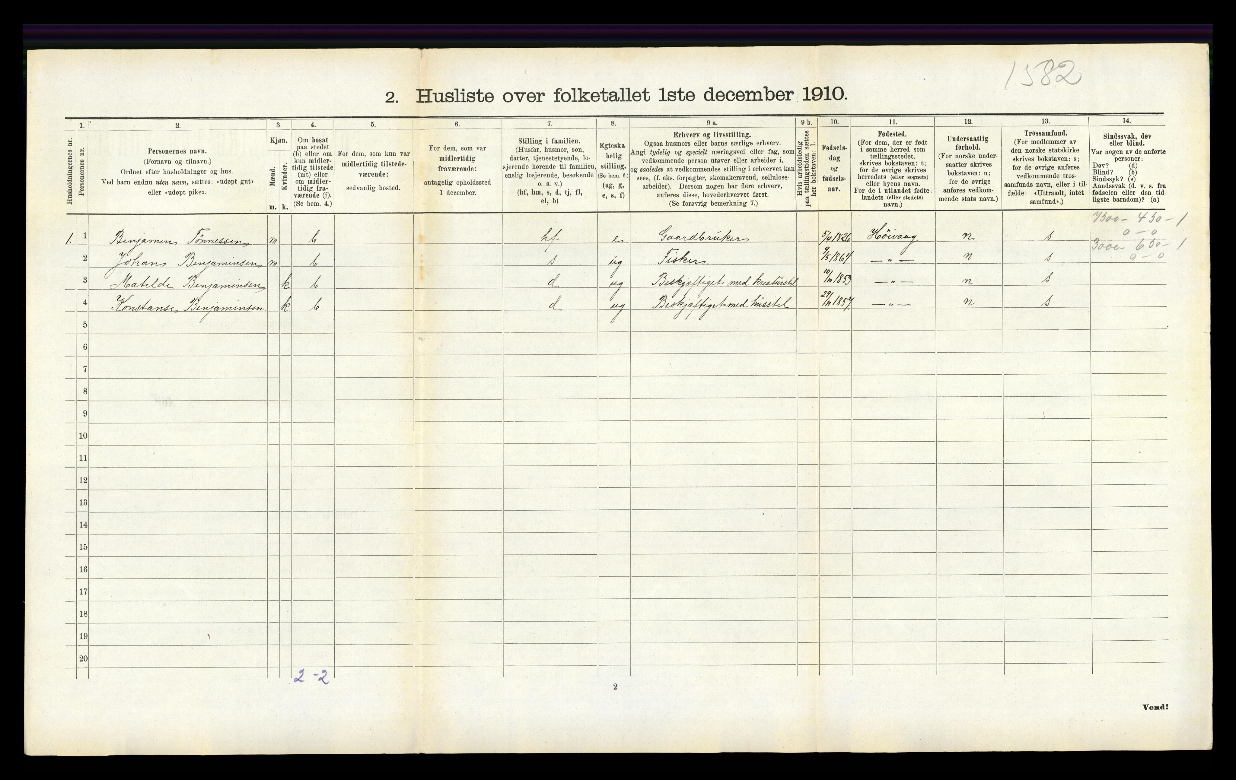 RA, 1910 census for Vestre Moland, 1910, p. 659