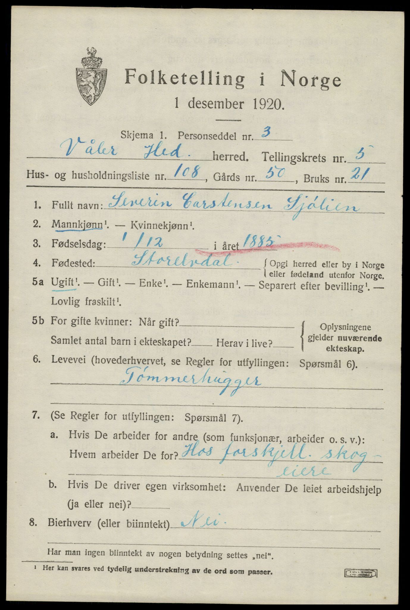 SAH, 1920 census for Våler (Hedmark), 1920, p. 6759