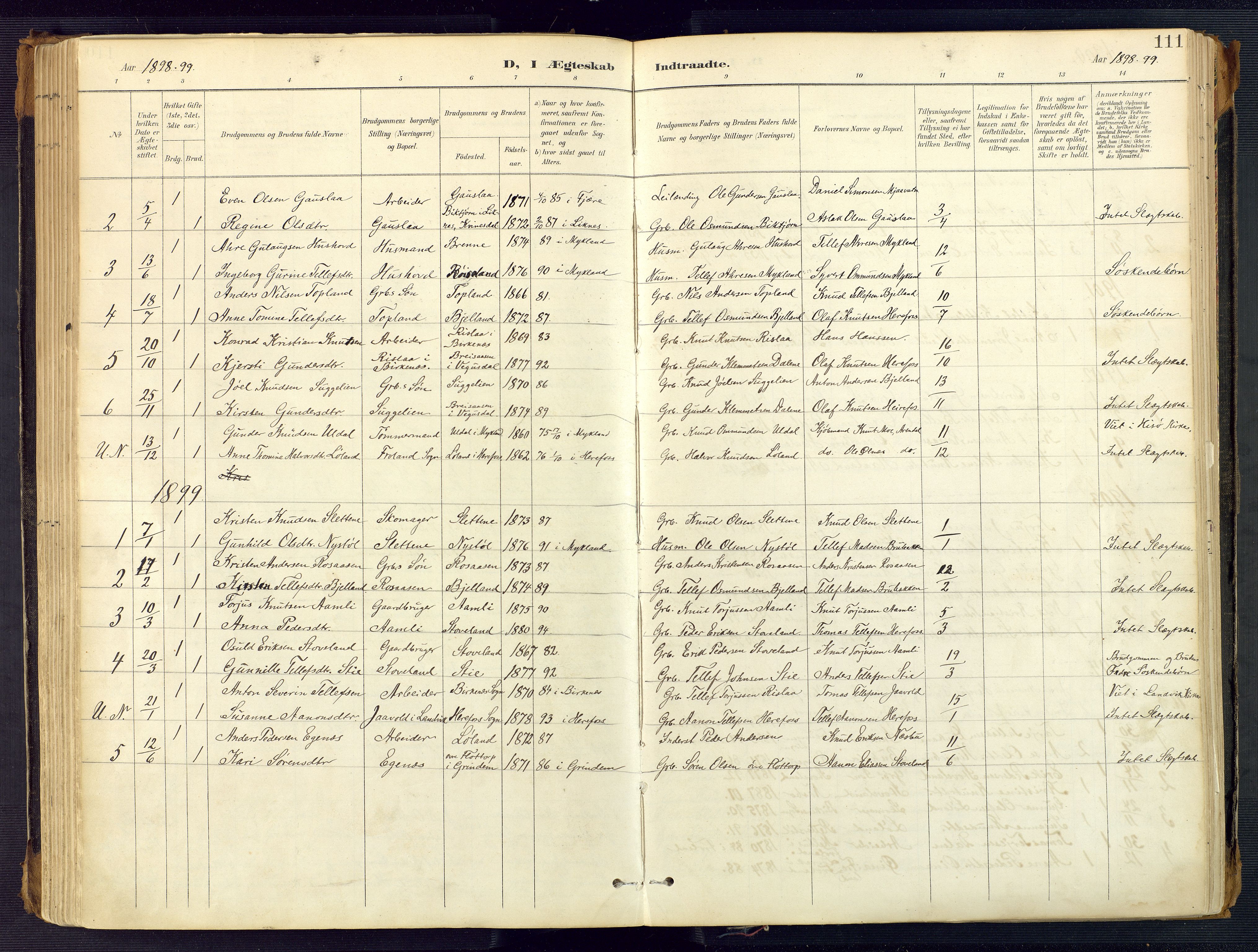 Herefoss sokneprestkontor, AV/SAK-1111-0019/F/Fa/Faa/L0003: Parish register (official) no. A 3, 1887-1930, p. 111