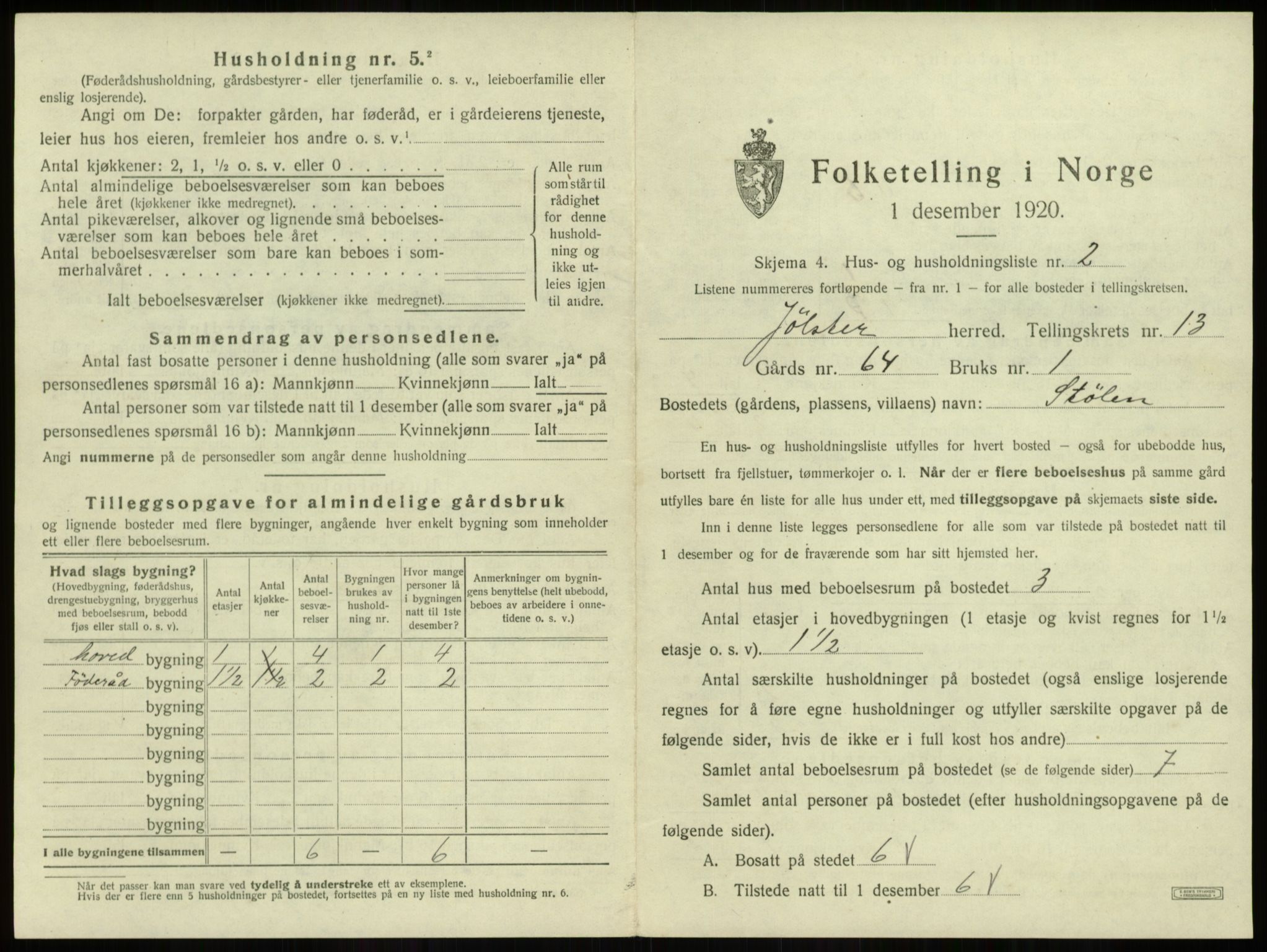 SAB, 1920 census for Jølster, 1920, p. 851