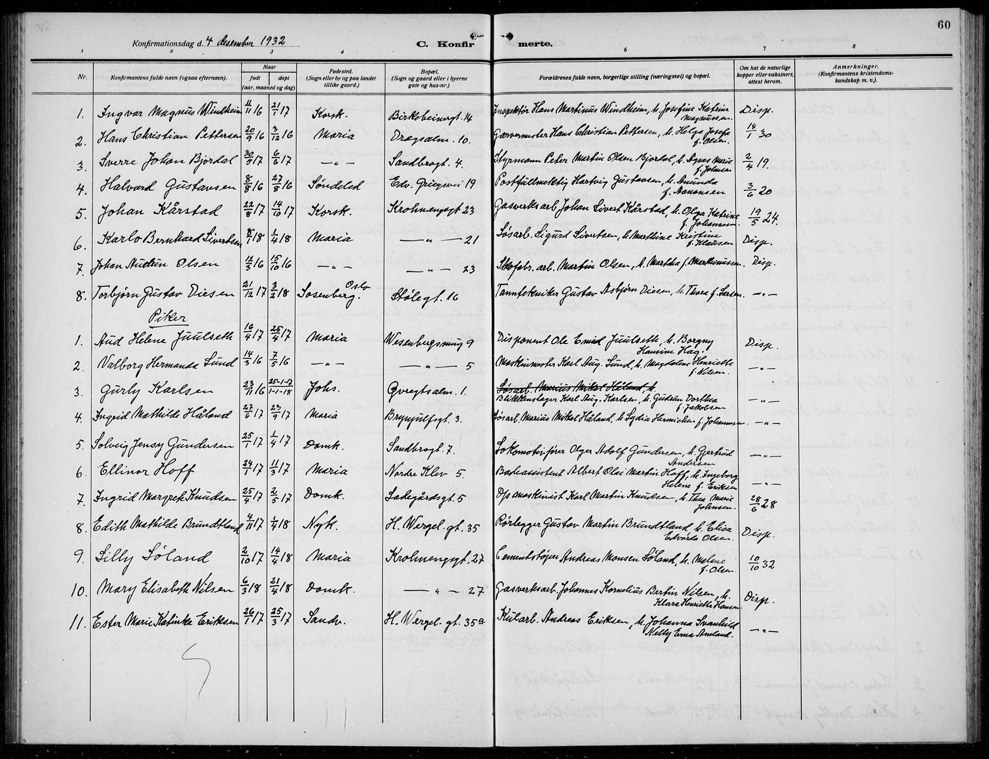 Mariakirken Sokneprestembete, AV/SAB-A-76901/H/Hab/L0010: Parish register (copy) no. A 10, 1920-1937, p. 60