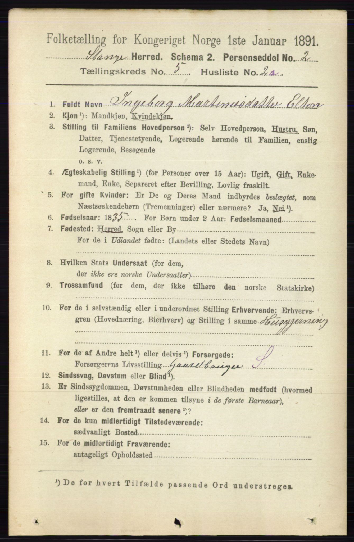 RA, 1891 census for 0417 Stange, 1891, p. 3768