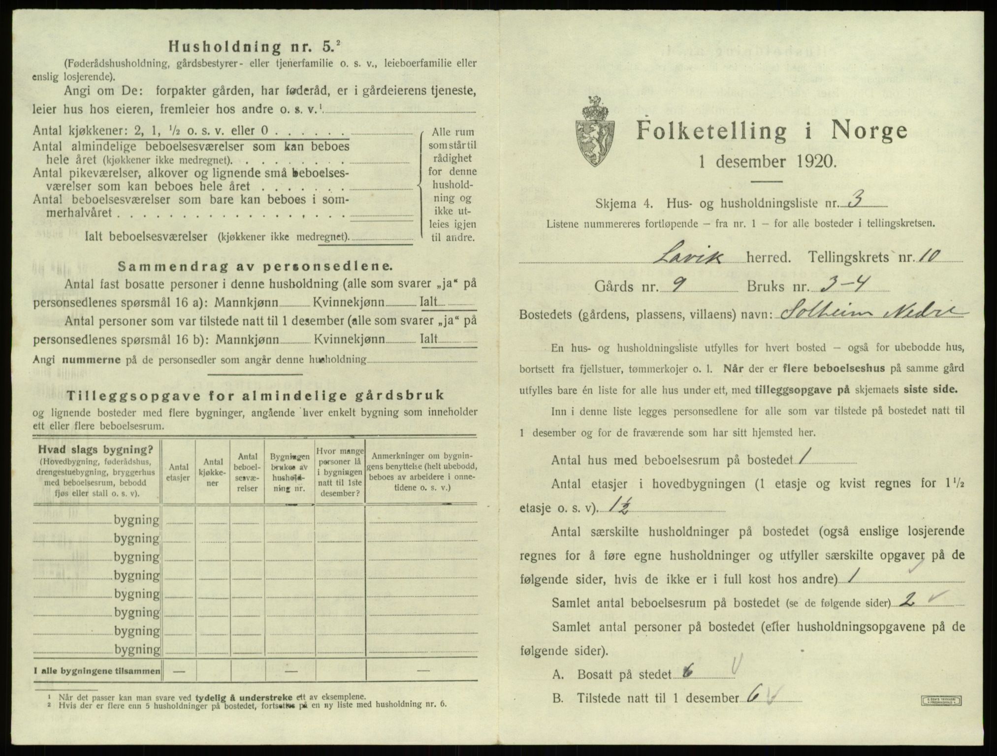 SAB, 1920 census for Lavik, 1920, p. 362