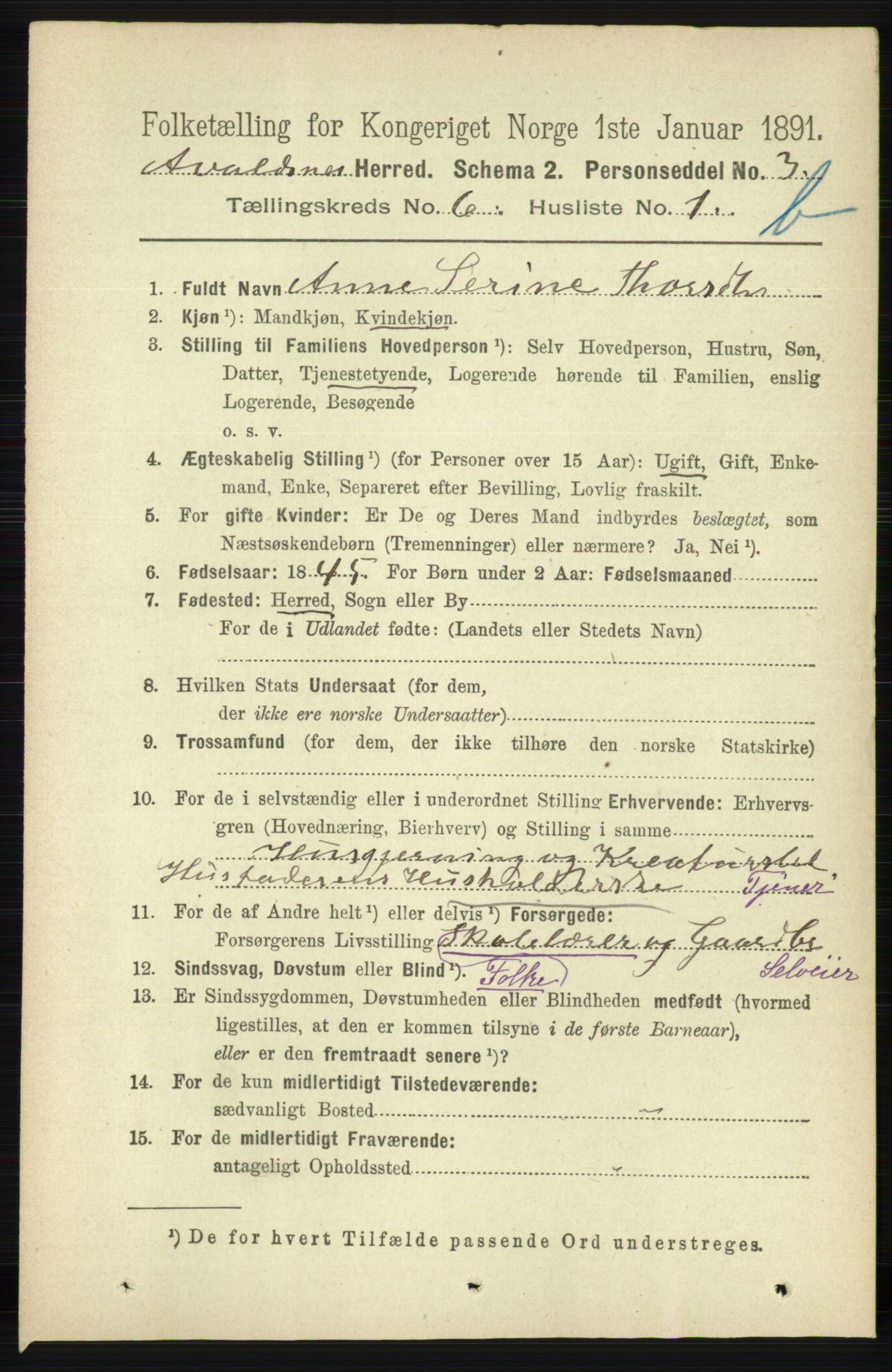 RA, 1891 census for 1147 Avaldsnes, 1891, p. 3237