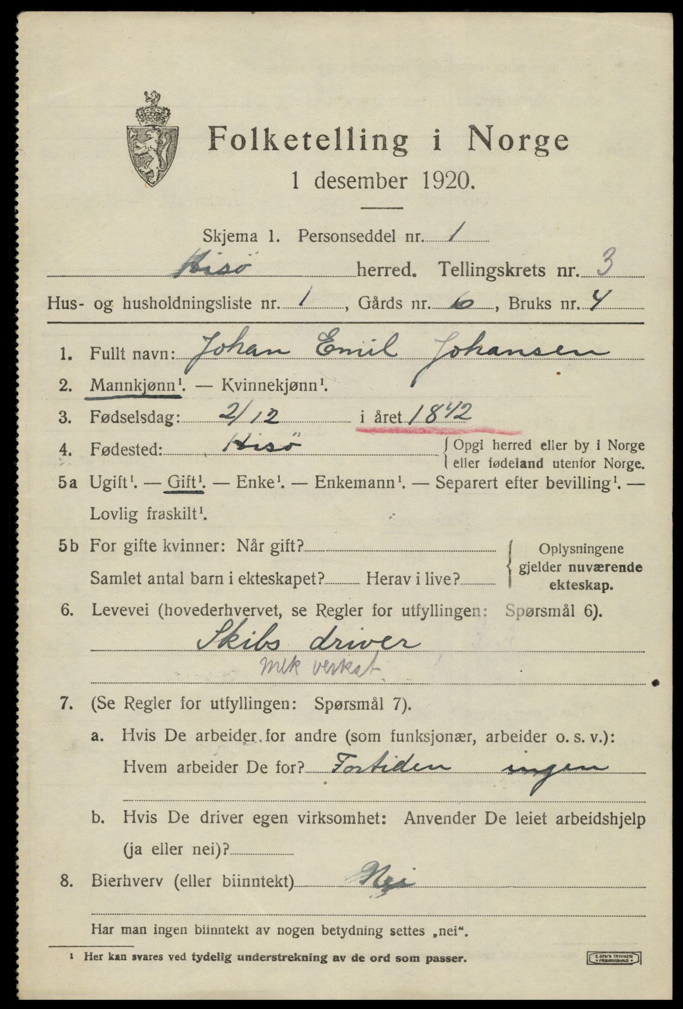 SAK, 1920 census for Hisøy, 1920, p. 3972