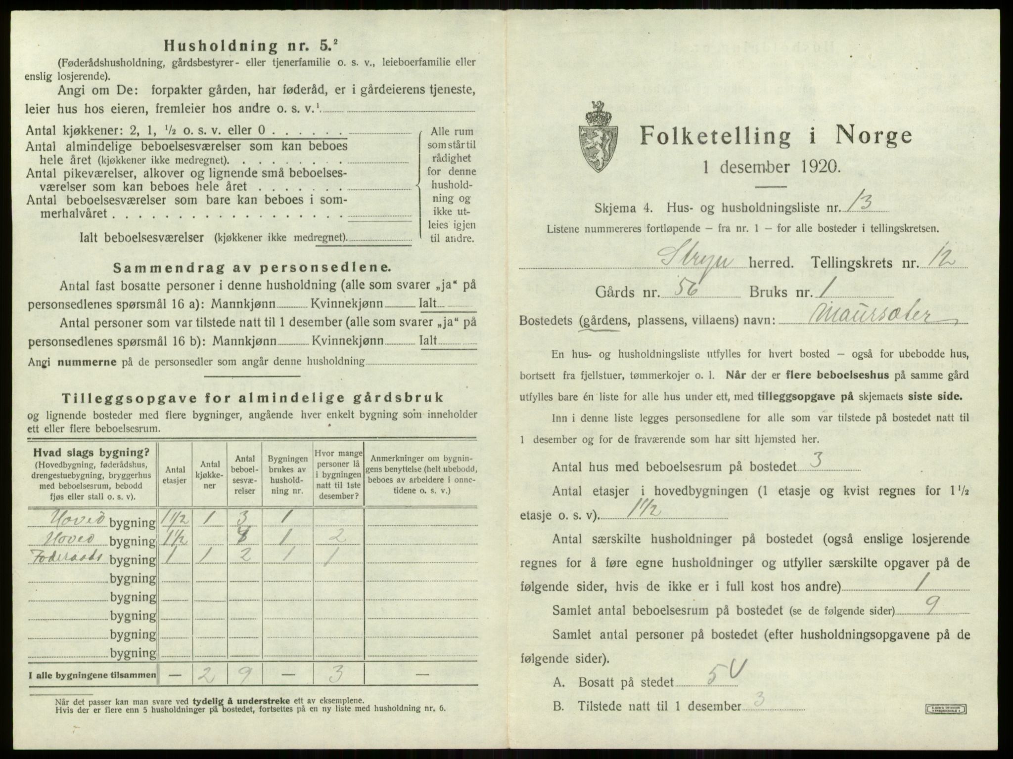 SAB, 1920 census for Stryn, 1920, p. 772