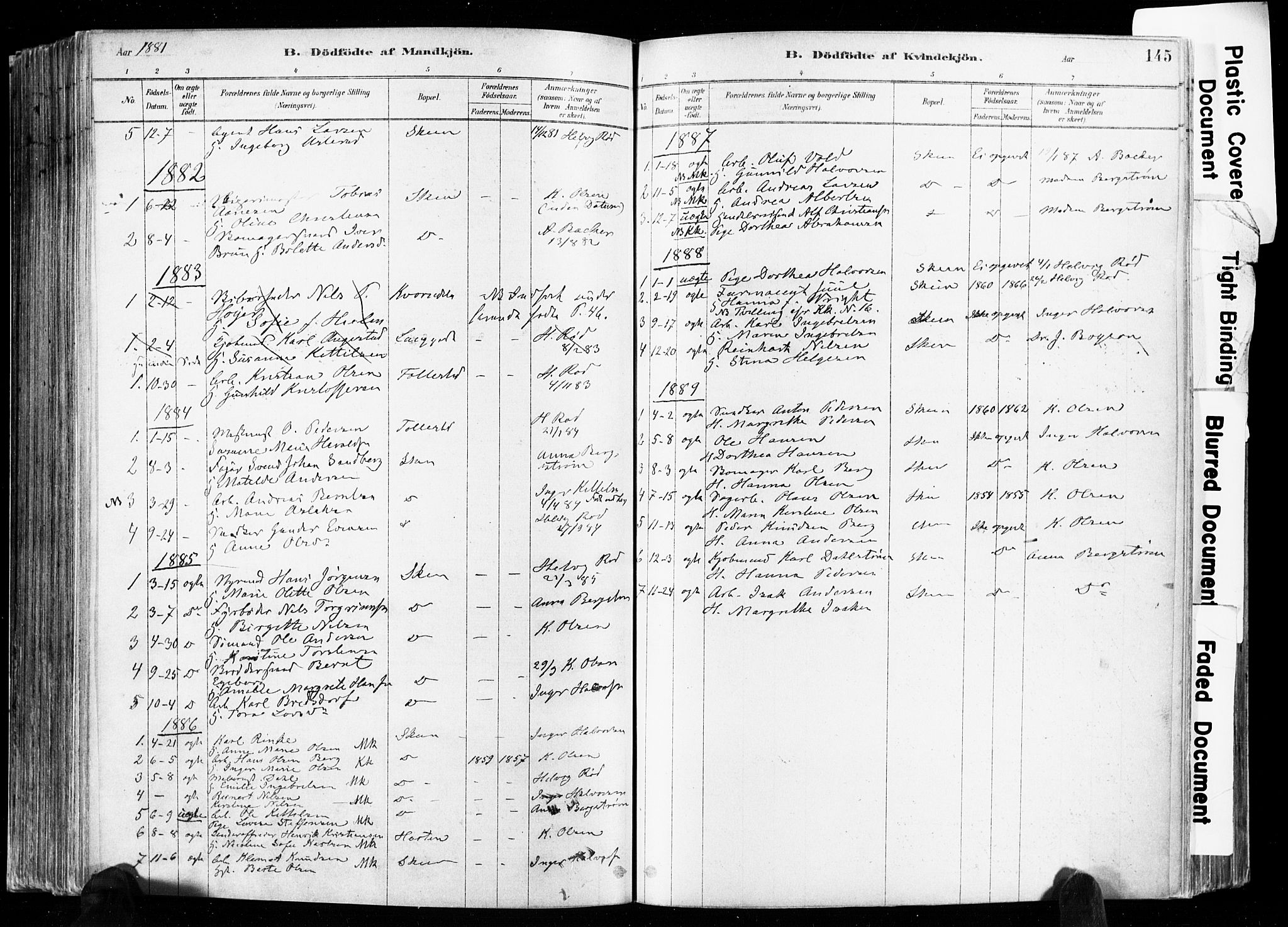 Skien kirkebøker, SAKO/A-302/F/Fa/L0009: Parish register (official) no. 9, 1878-1890, p. 145