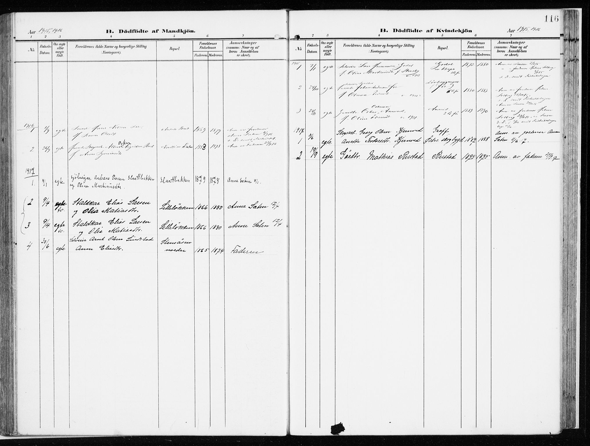 Løten prestekontor, SAH/PREST-022/K/Ka/L0011: Parish register (official) no. 11, 1908-1917, p. 116